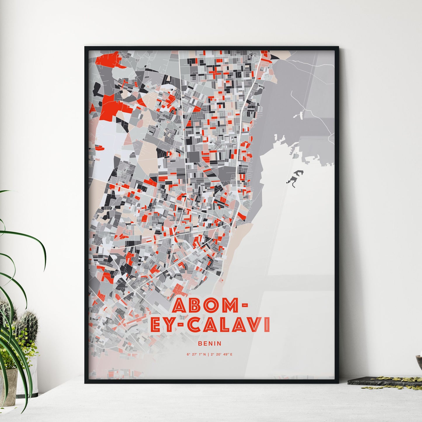 Colorful ABOMEY-CALAVI BENIN Fine Art Map Modern