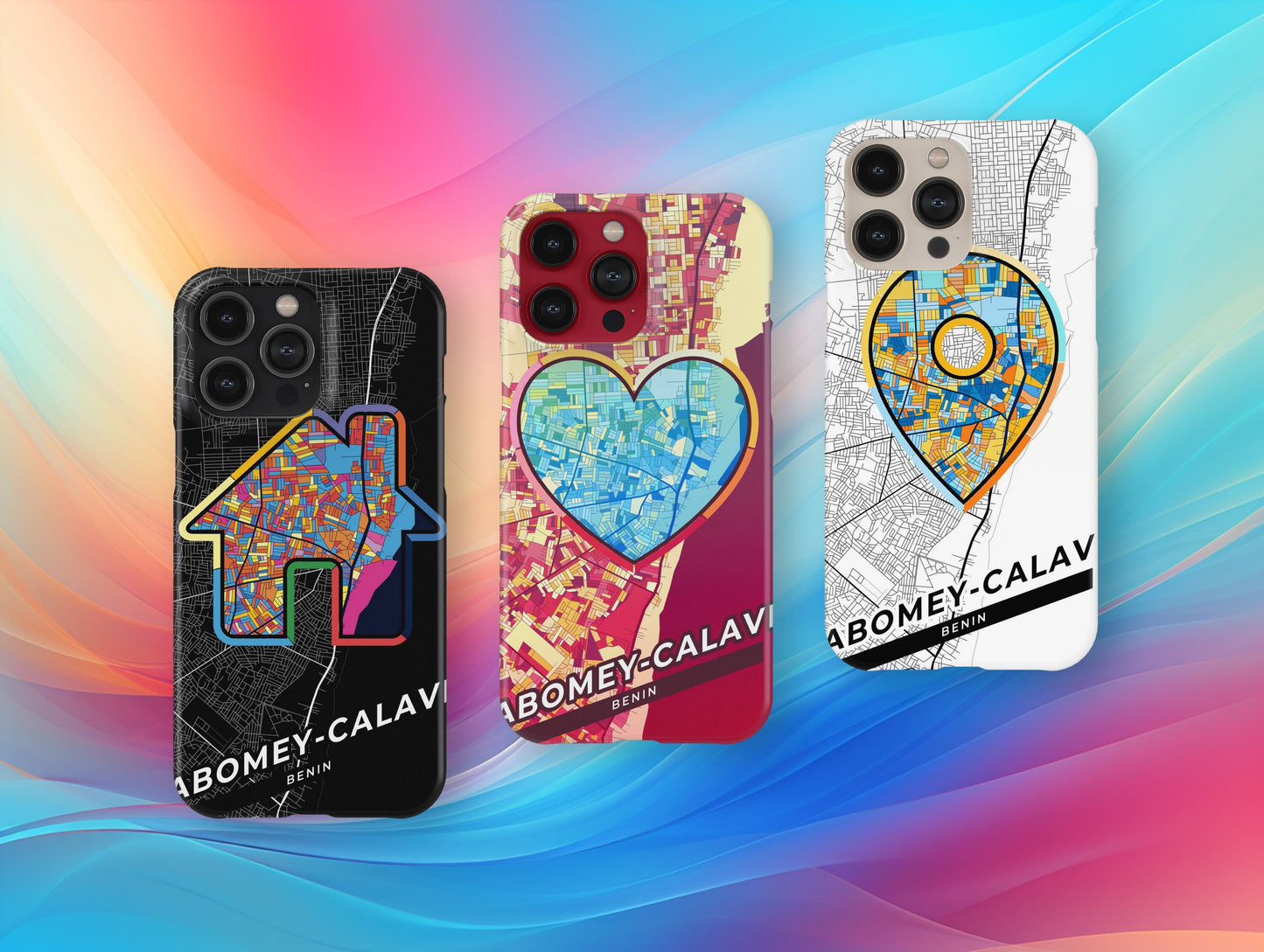 Abomey-Calavi Benin slim phone case with colorful icon. Birthday, wedding or housewarming gift. Couple match cases.
