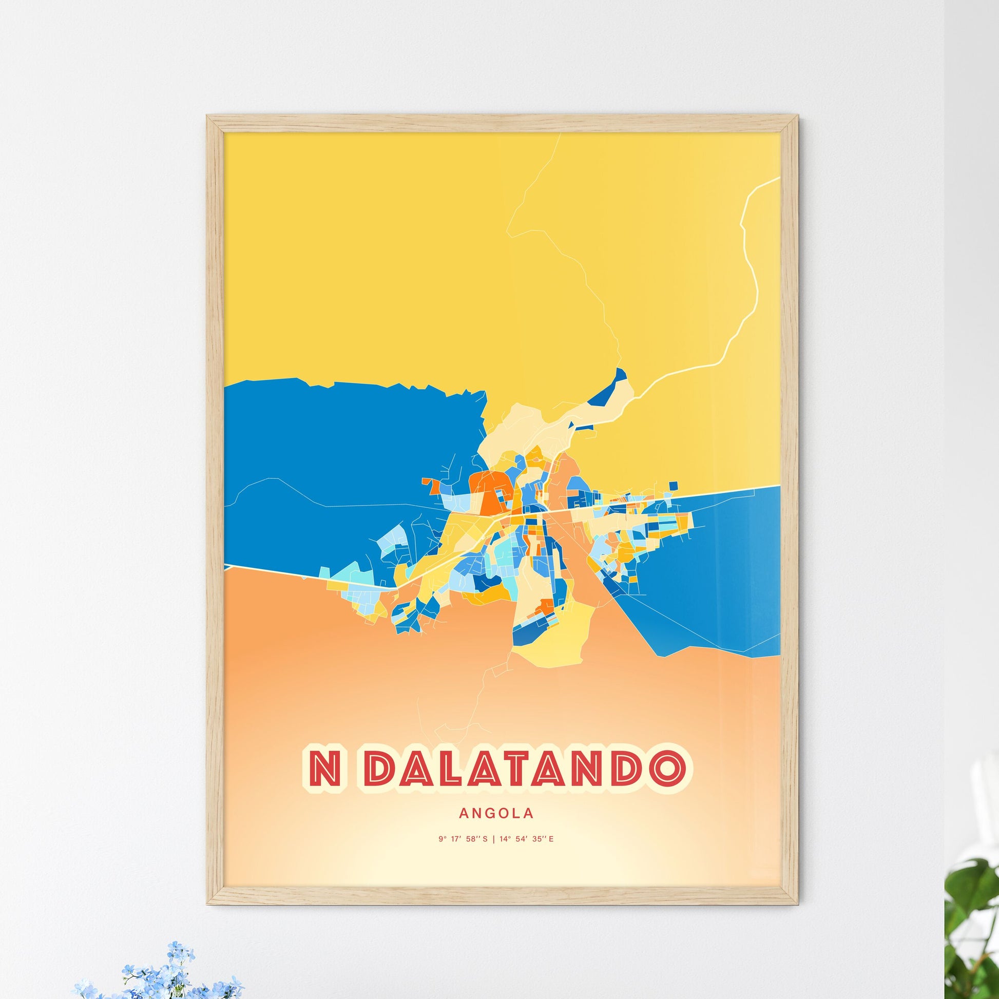 Colorful N DALATANDO ANGOLA Fine Art Map Blue Orange