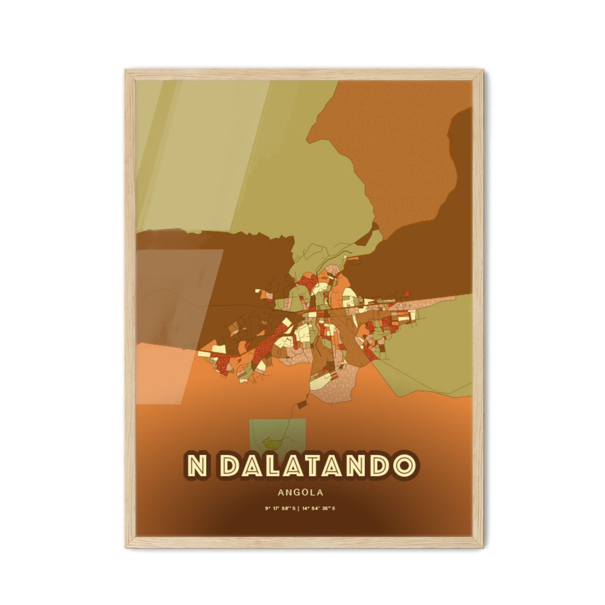 Colorful N DALATANDO ANGOLA Fine Art Map Farmhouse