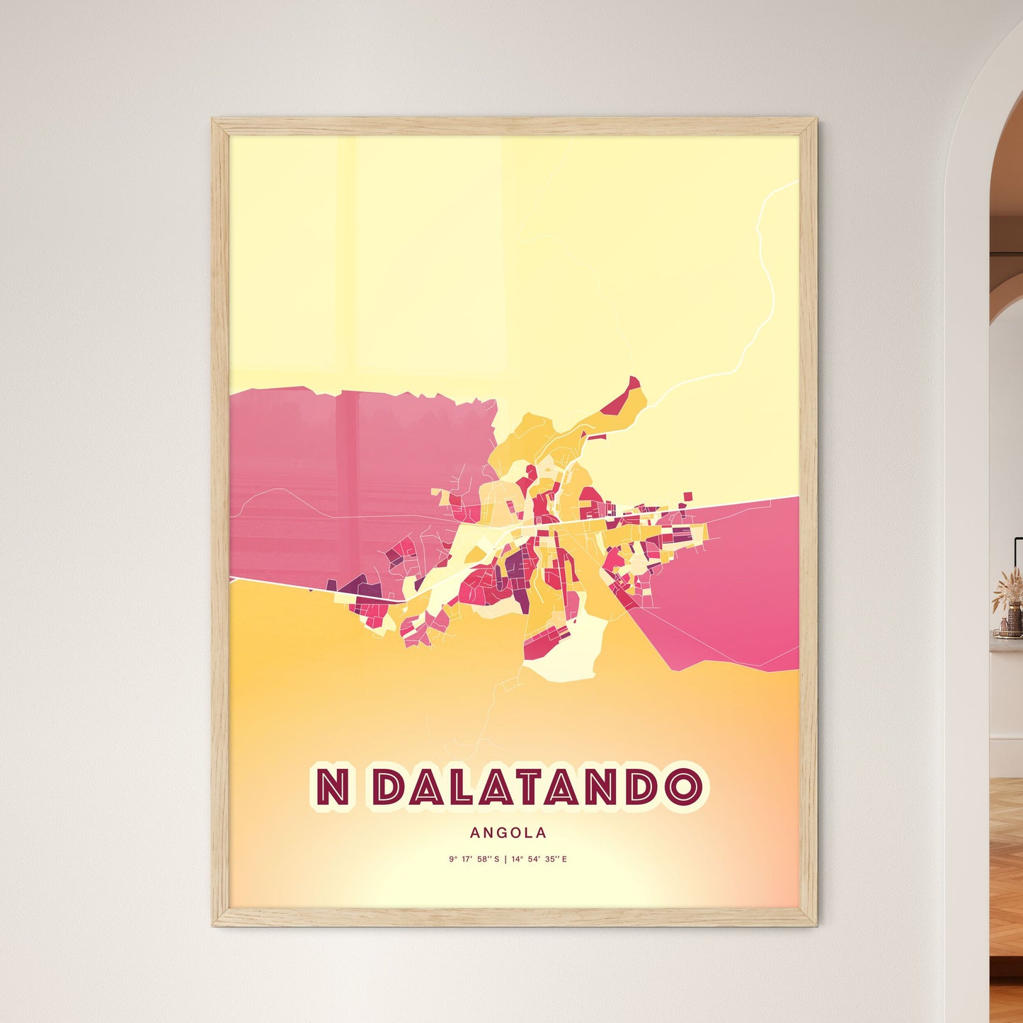 Colorful N DALATANDO ANGOLA Fine Art Map Hot Red