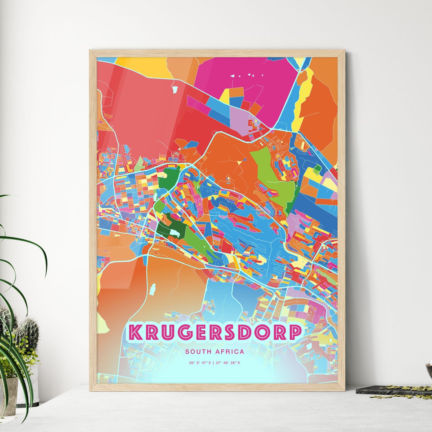 Colorful KRUGERSDORP SOUTH AFRICA Fine Art Map Crazy Colors