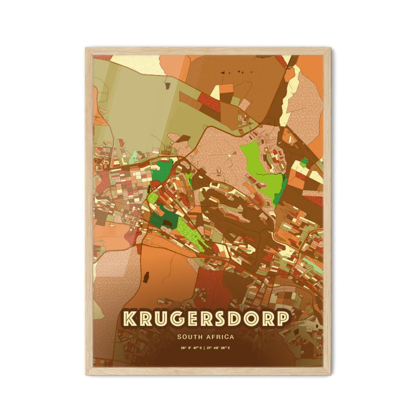 Colorful KRUGERSDORP SOUTH AFRICA Fine Art Map Farmhouse