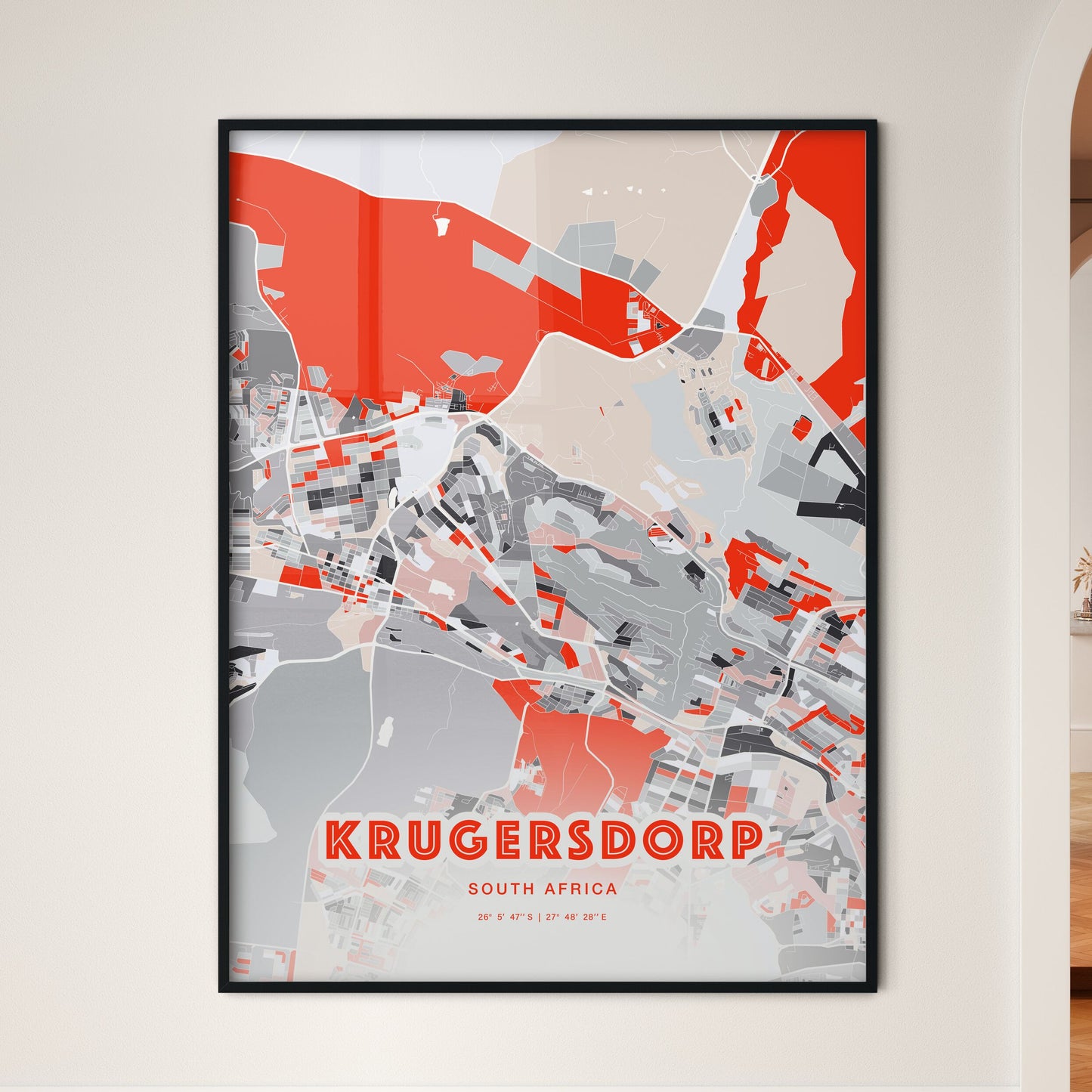 Colorful KRUGERSDORP SOUTH AFRICA Fine Art Map Modern