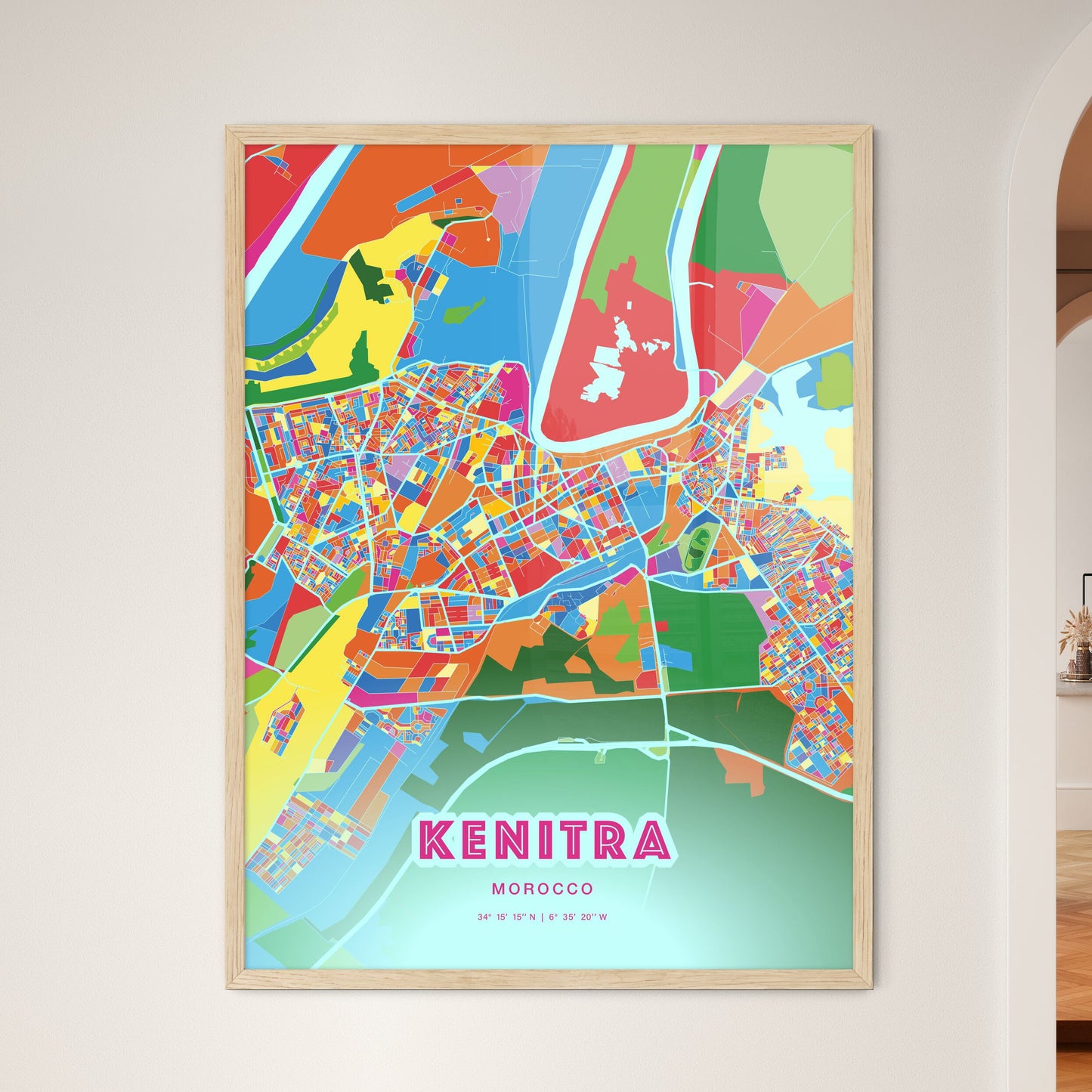 Colorful KENITRA MOROCCO Fine Art Map Crazy Colors