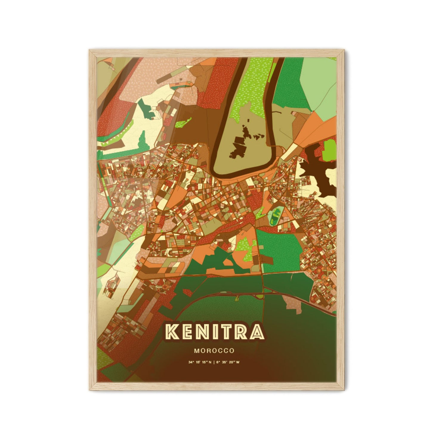 Colorful KENITRA MOROCCO Fine Art Map Farmhouse