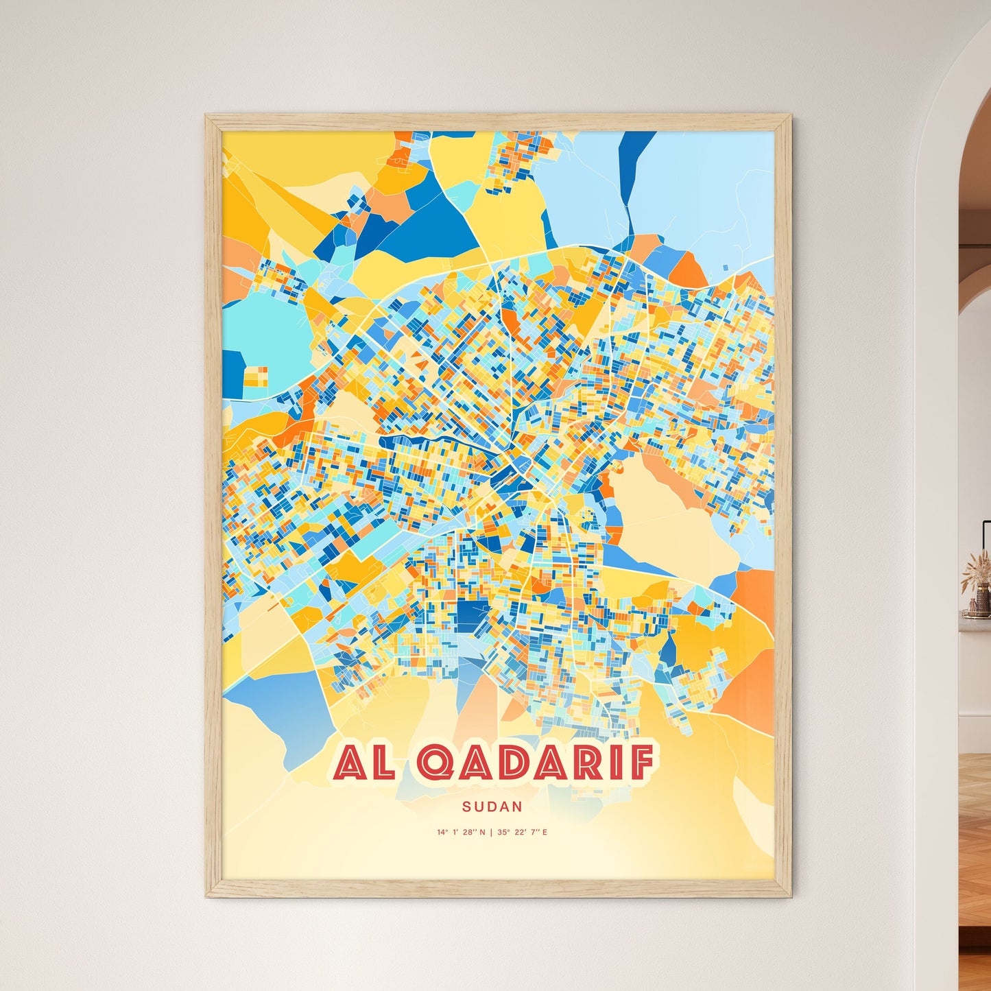 Colorful AL QADARIF SUDAN Fine Art Map Blue Orange