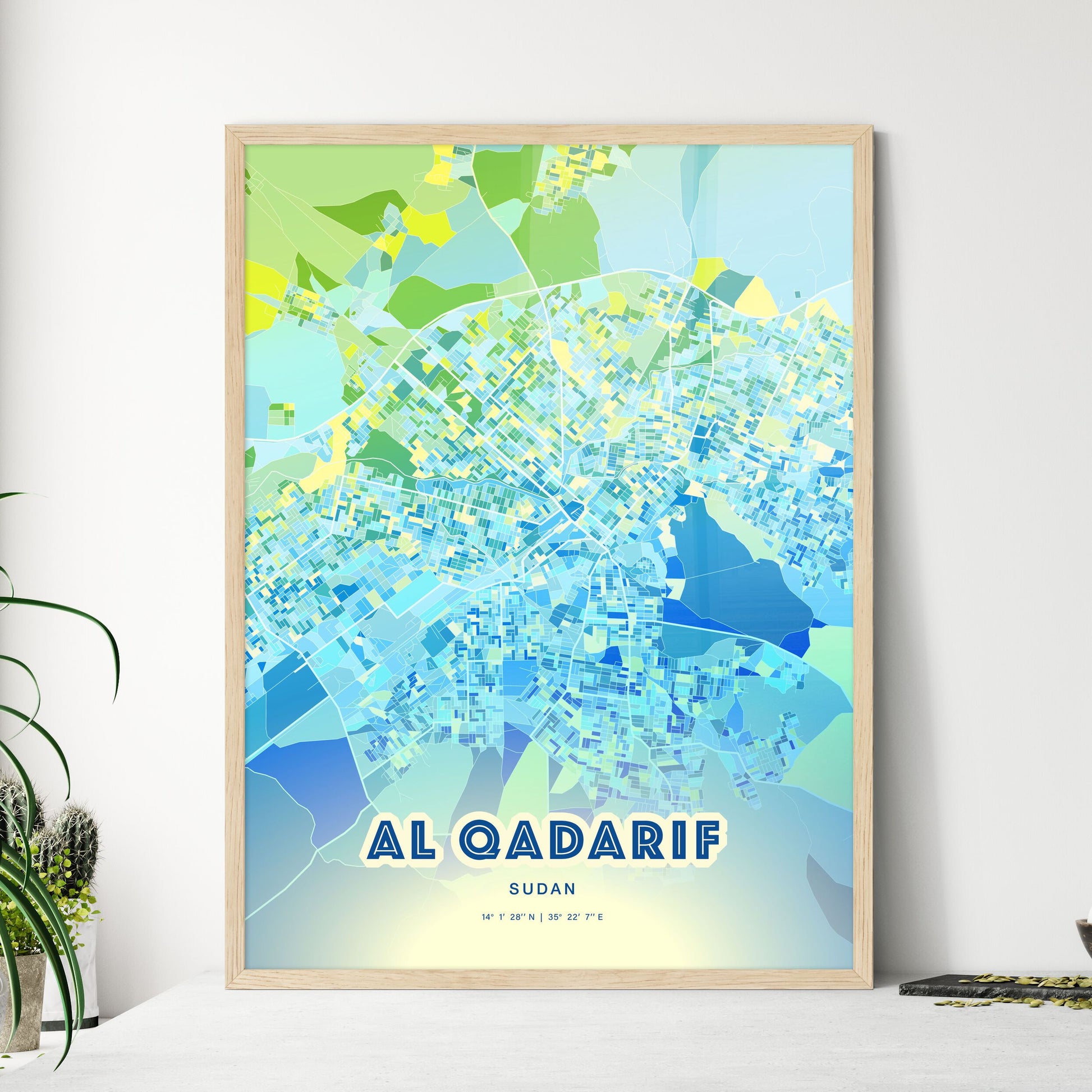 Colorful AL QADARIF SUDAN Fine Art Map Cool Blue