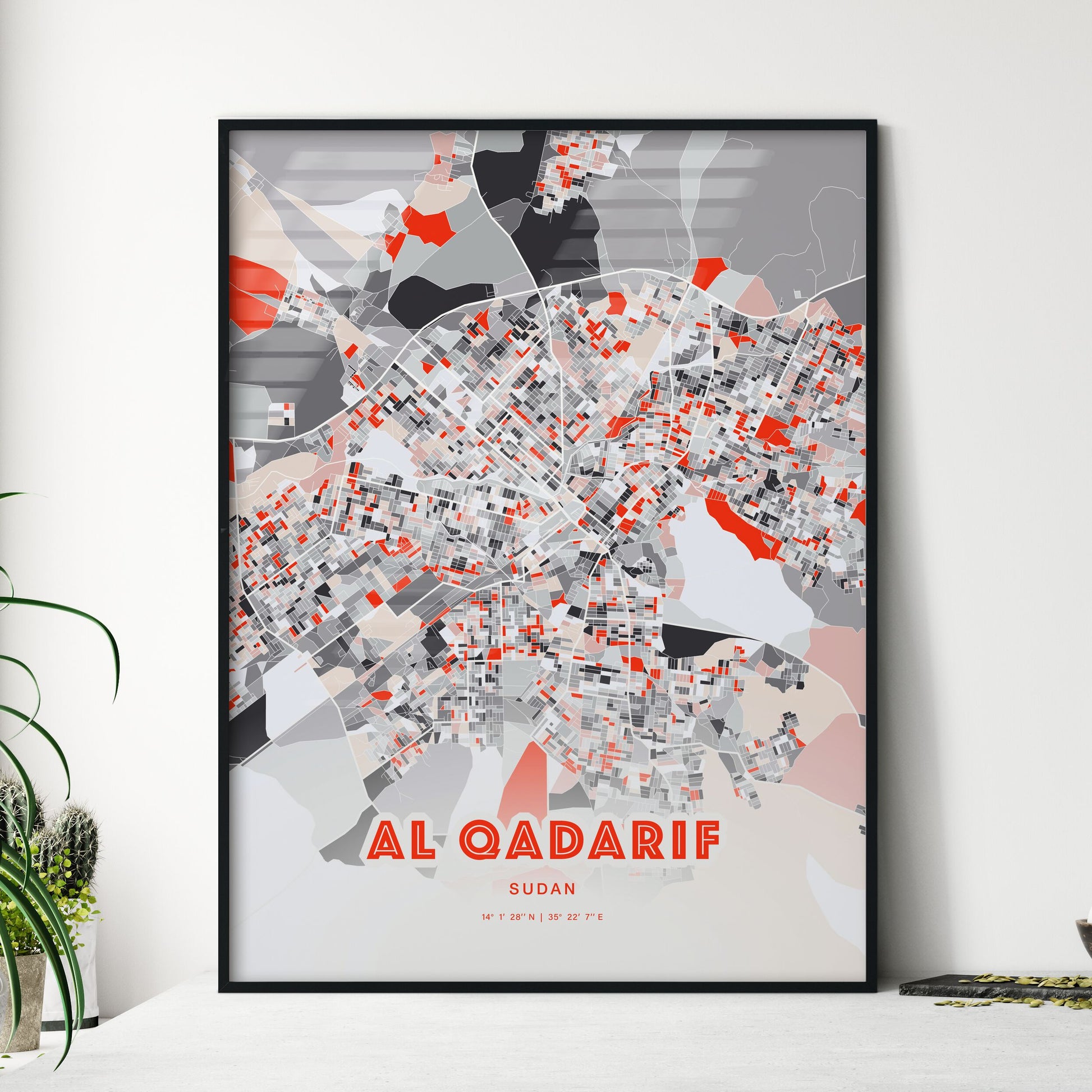 Colorful AL QADARIF SUDAN Fine Art Map Modern