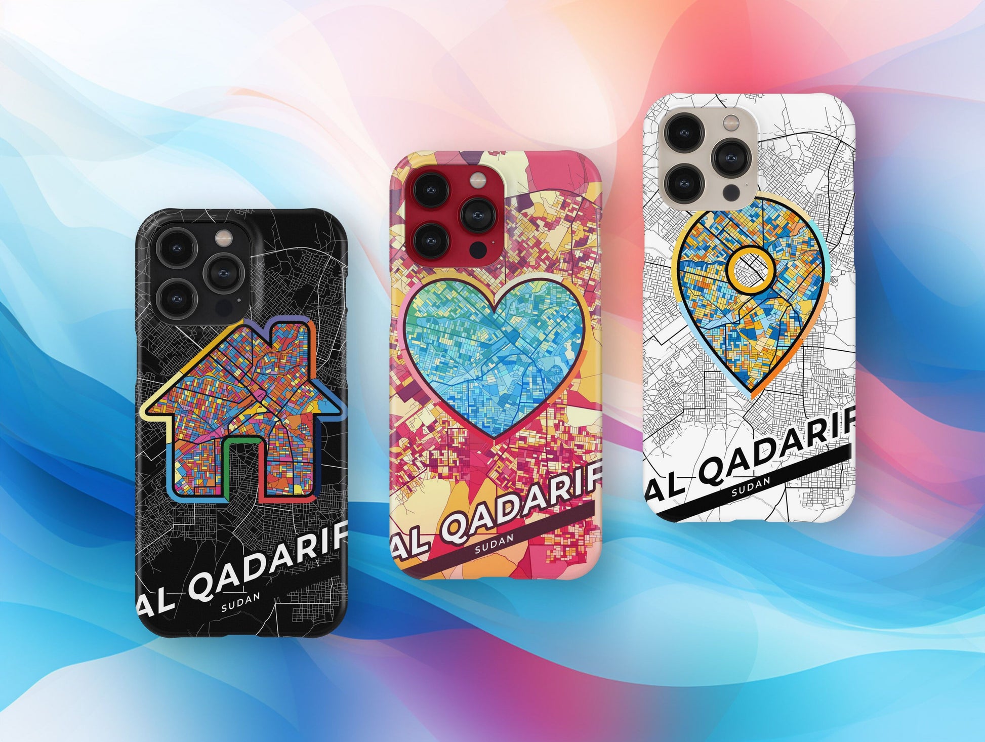 Al Qadarif Sudan slim phone case with colorful icon. Birthday, wedding or housewarming gift. Couple match cases.