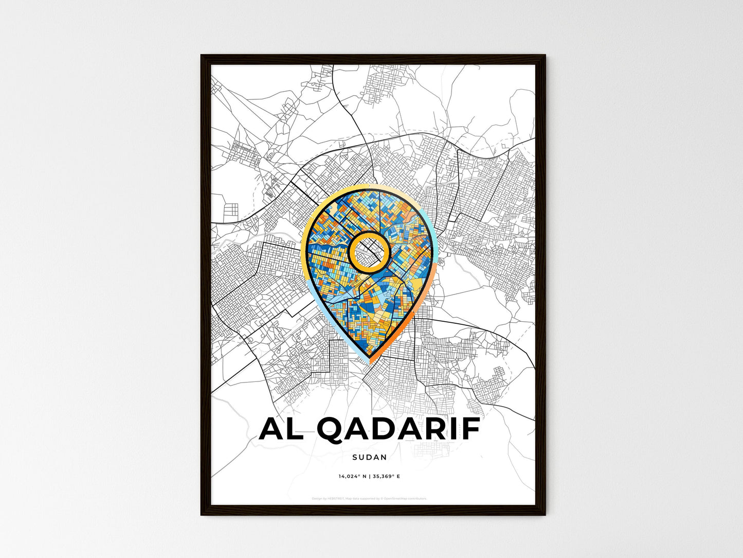 Al Qadarif Sudan wedding art map with pointer icon
