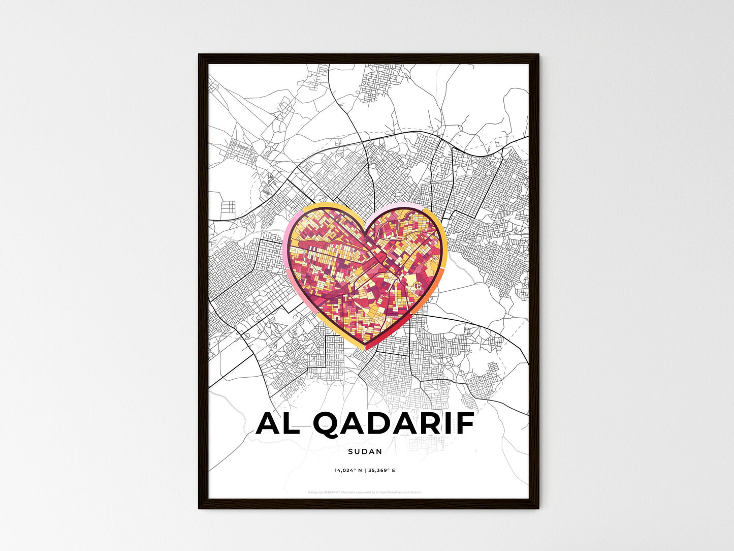 Al Qadarif Sudan wedding art map with heart icon