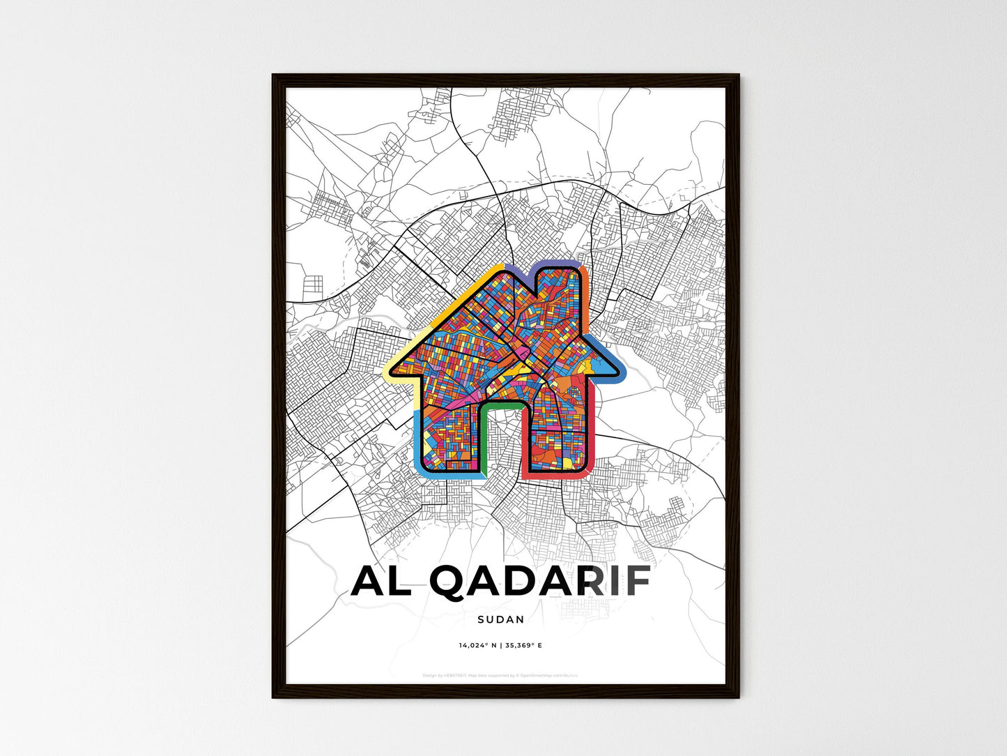 Al Qadarif Sudan wedding art map with home icon