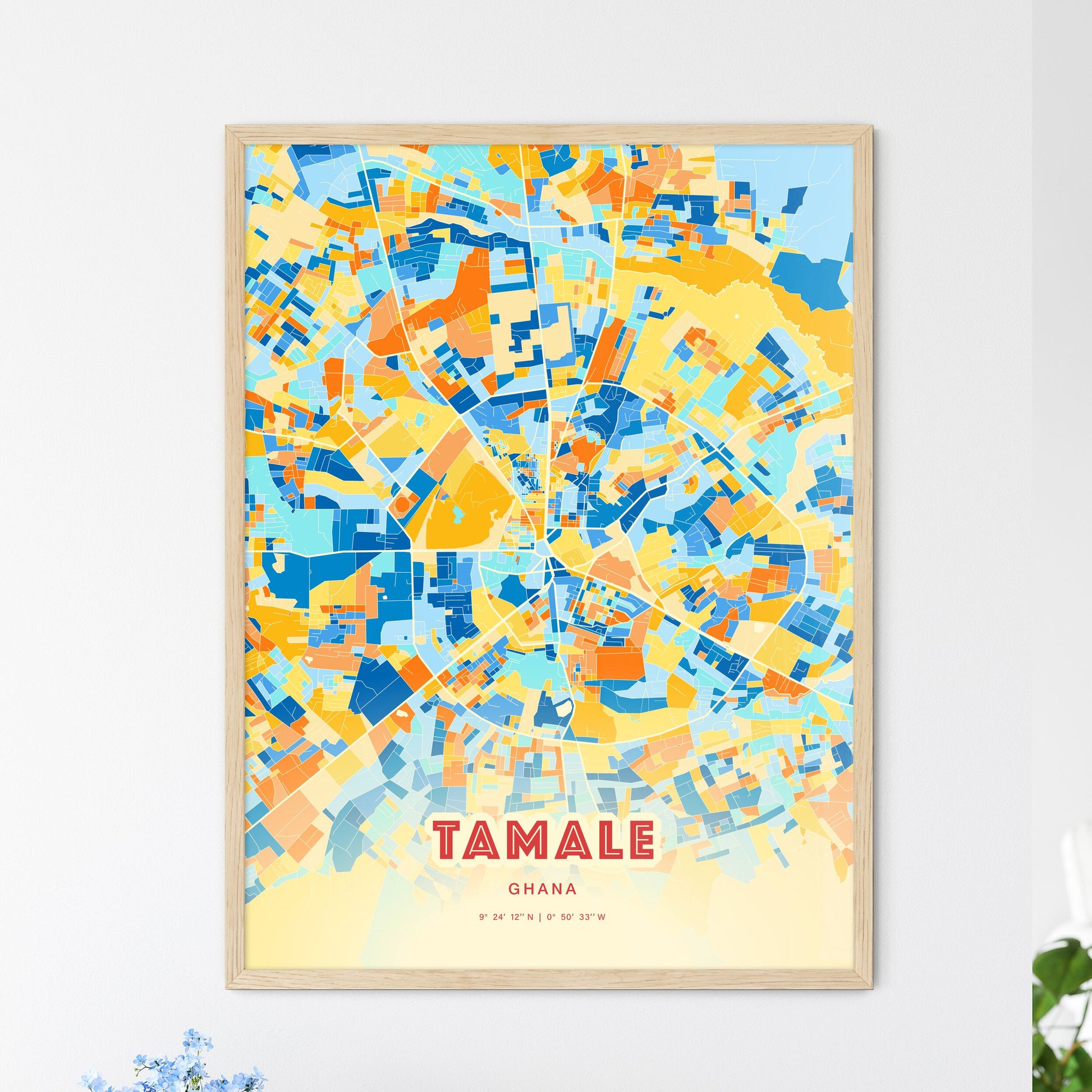 Colorful TAMALE GHANA Fine Art Map Blue Orange