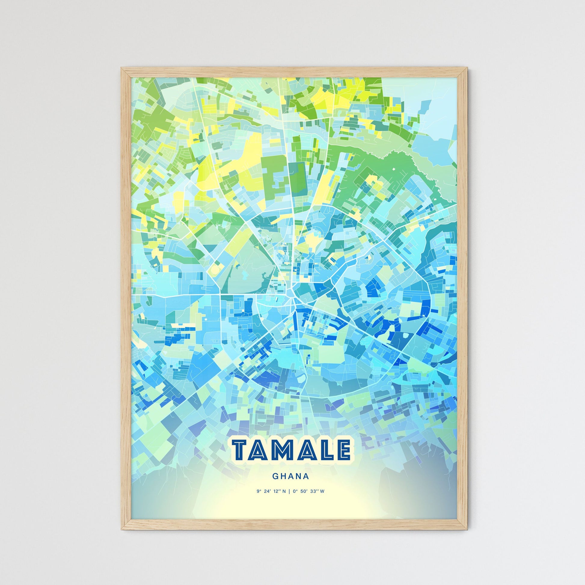 Colorful TAMALE GHANA Fine Art Map Cool Blue
