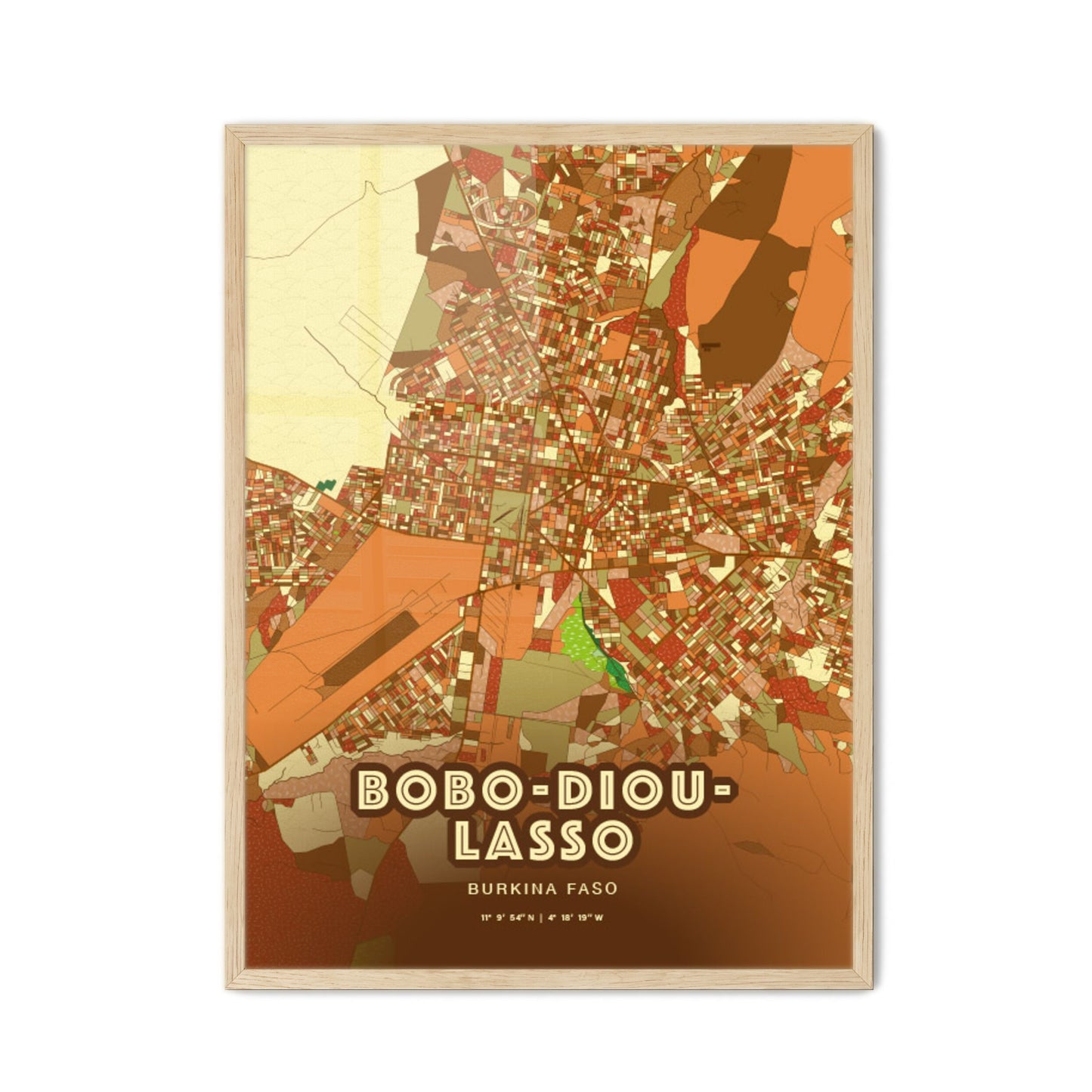 Colorful BOBO-DIOULASSO BURKINA FASO Fine Art Map Farmhouse