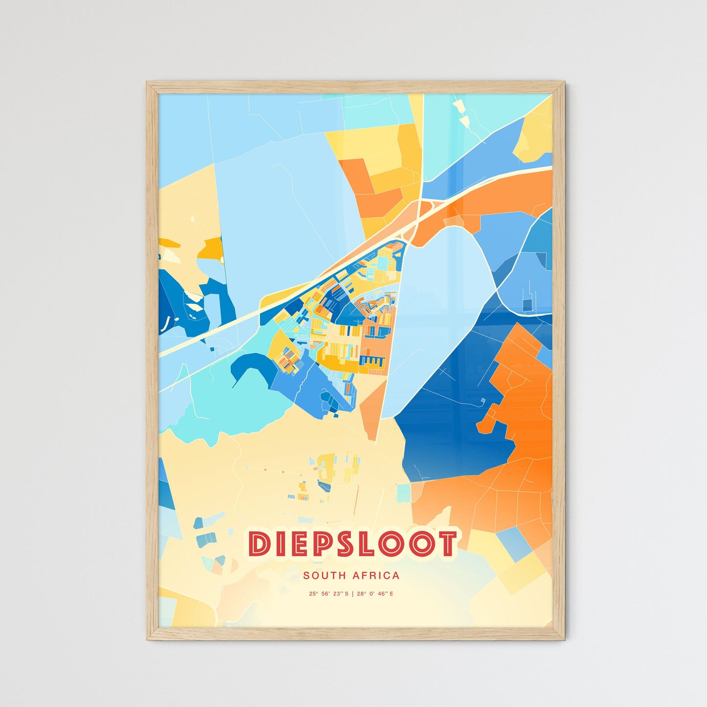 Colorful DIEPSLOOT SOUTH AFRICA Fine Art Map Blue Orange