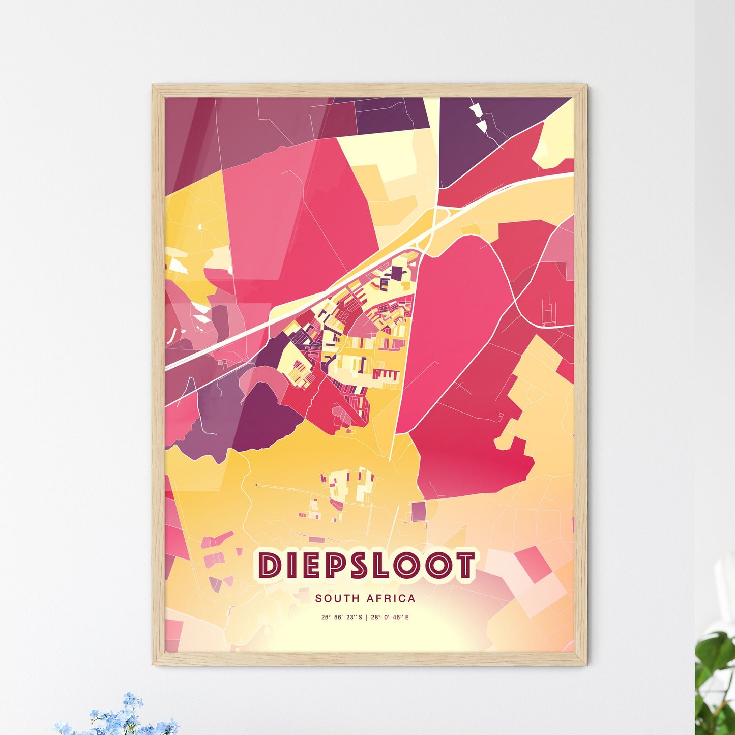 Colorful DIEPSLOOT SOUTH AFRICA Fine Art Map Hot Red