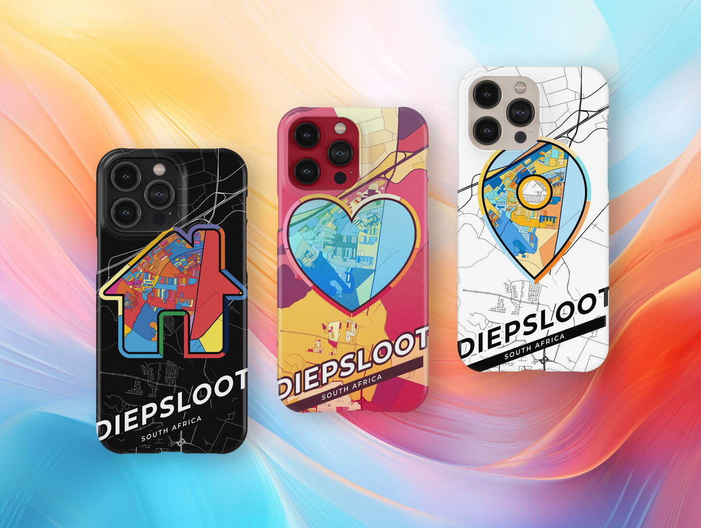 Diepsloot South Africa slim phone case with colorful icon. Birthday, wedding or housewarming gift. Couple match cases.