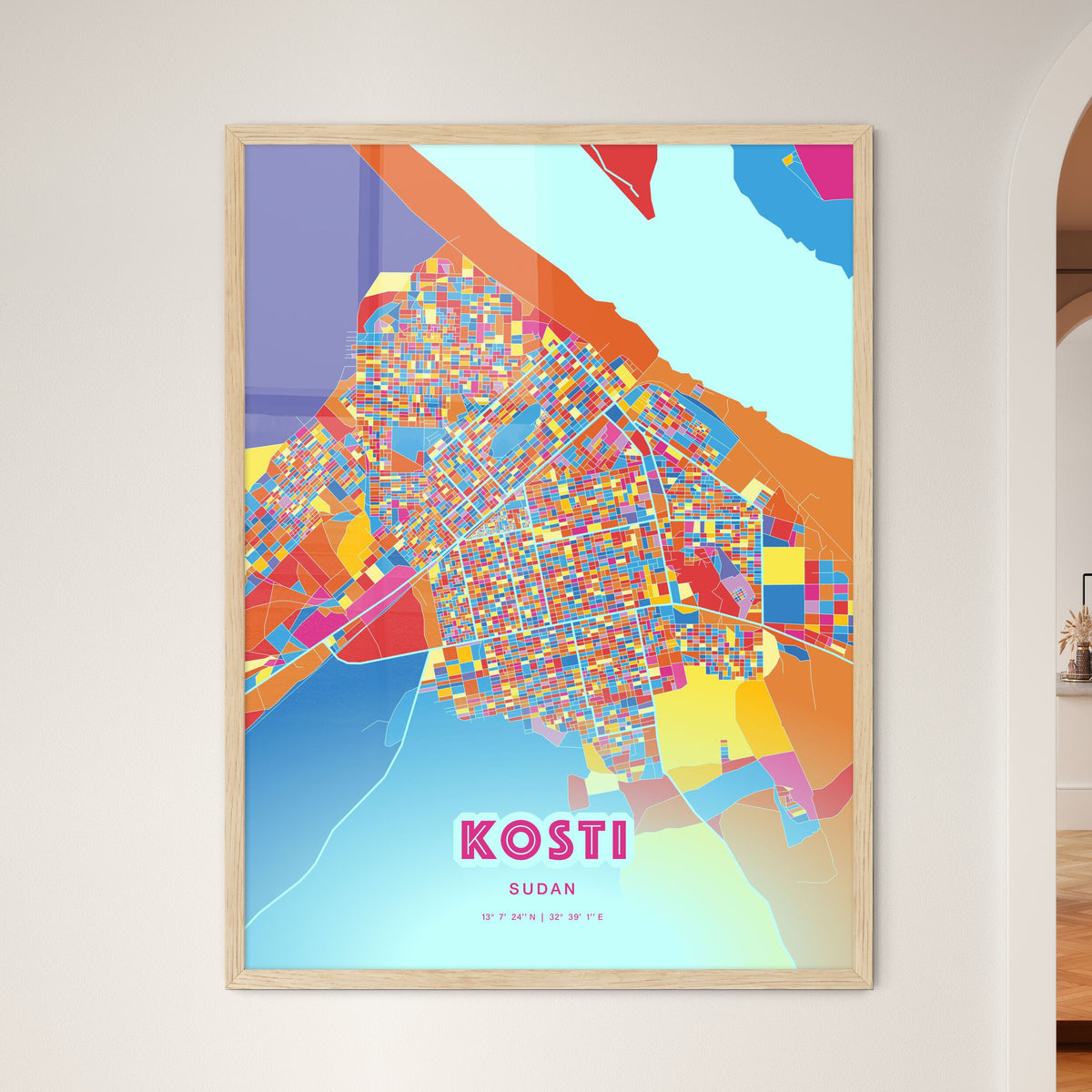 Colorful KOSTI SUDAN Fine Art Map Crazy Colors