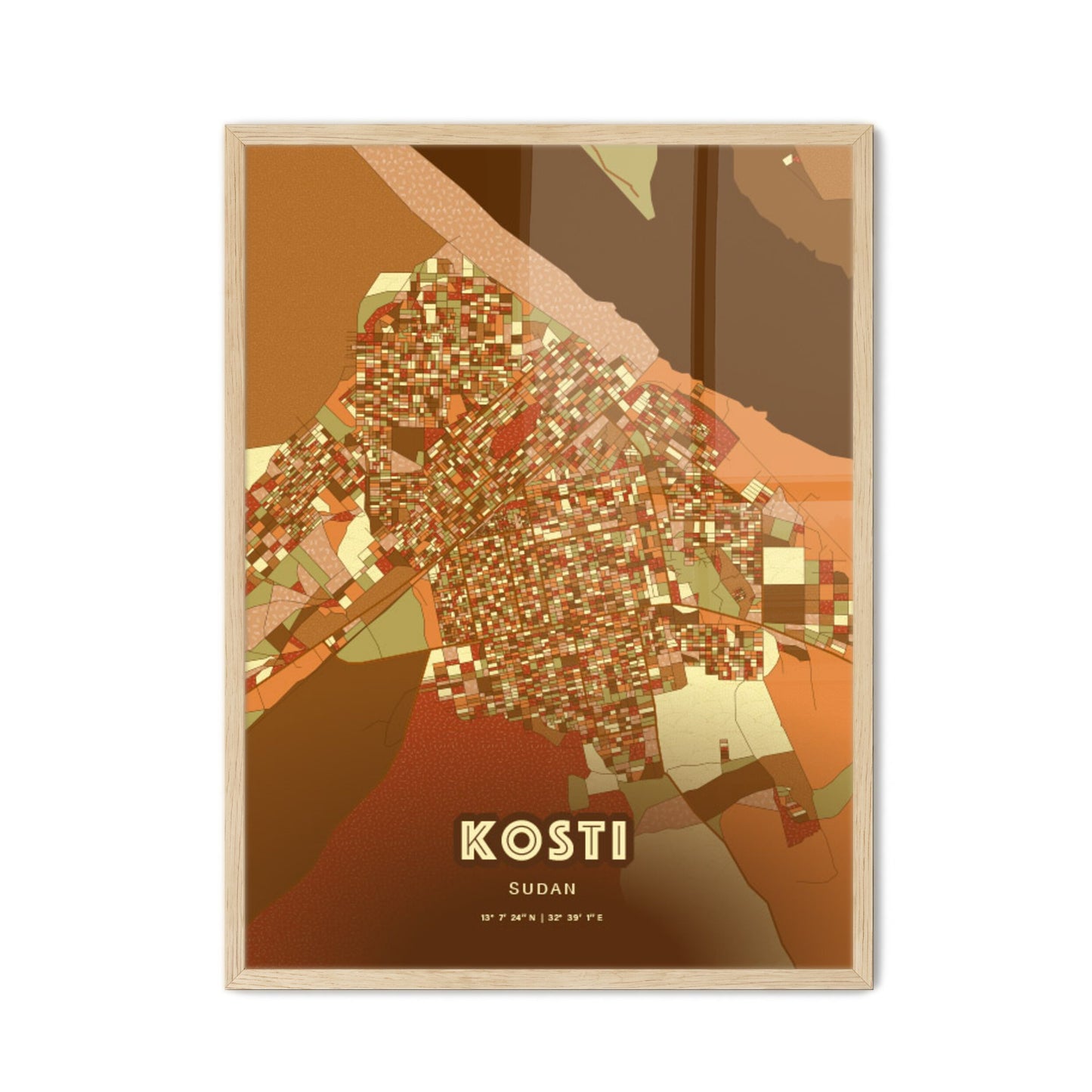 Colorful KOSTI SUDAN Fine Art Map Farmhouse