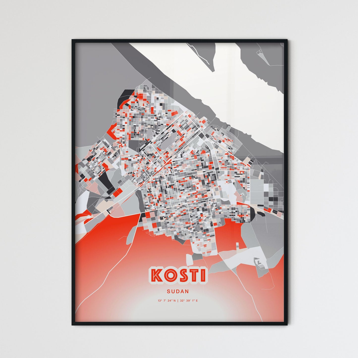 Colorful KOSTI SUDAN Fine Art Map Modern