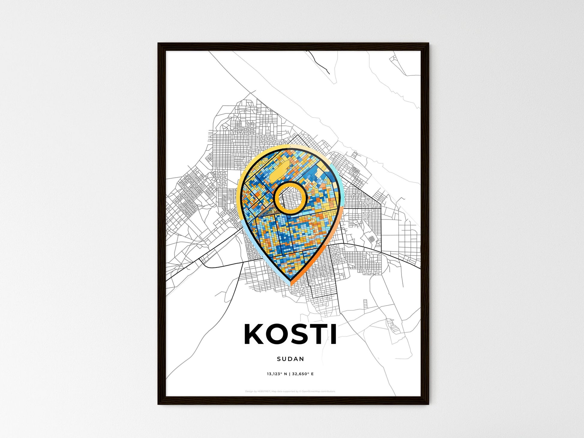 Kosti Sudan wedding art map with pointer icon