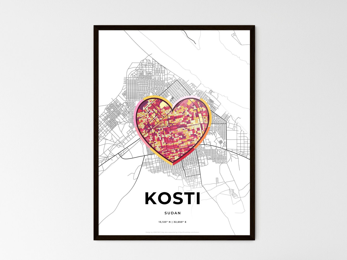 Kosti Sudan wedding art map with heart icon