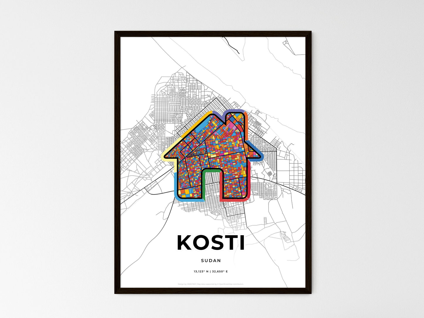 Kosti Sudan wedding art map with home icon