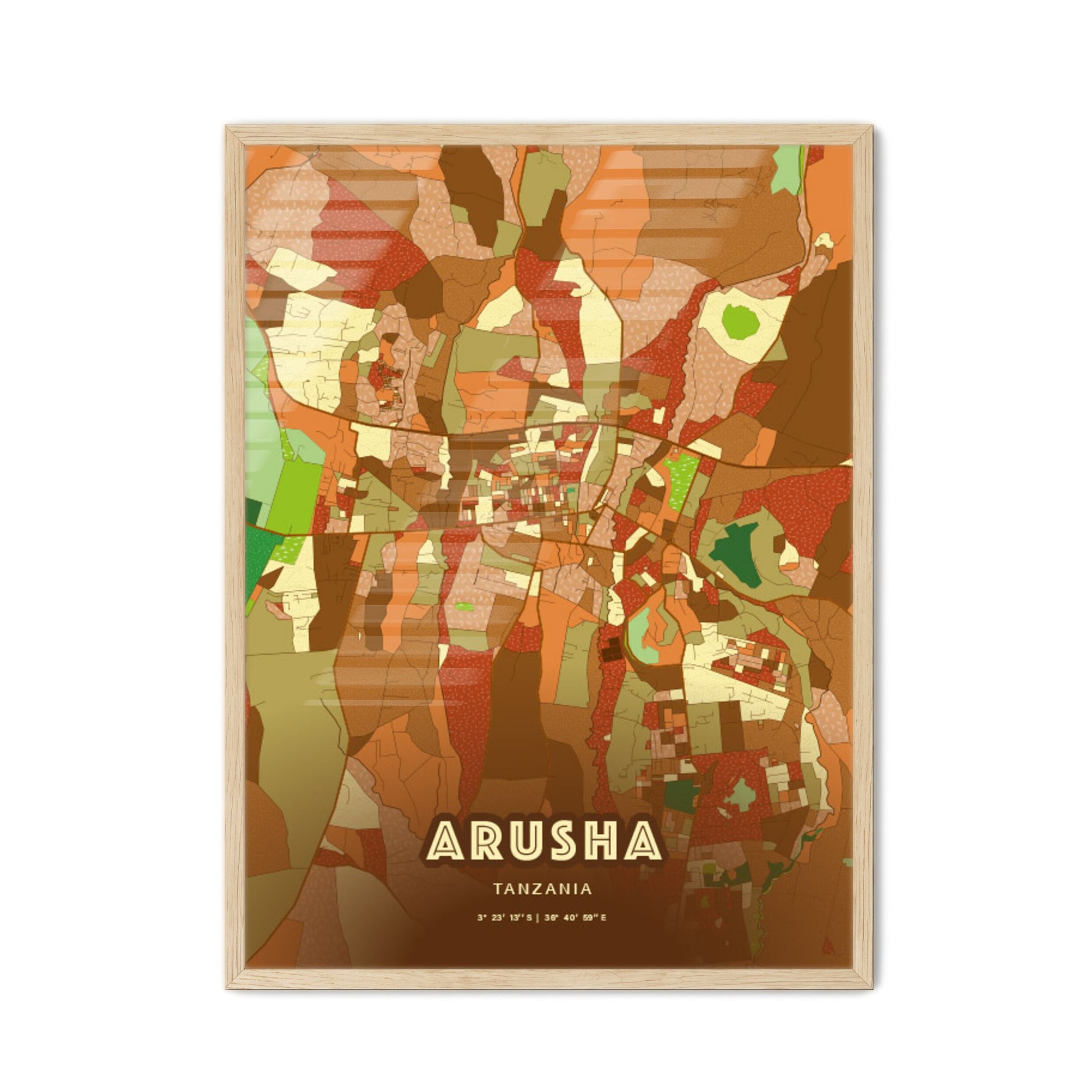 Colorful ARUSHA TANZANIA Fine Art Map Farmhouse