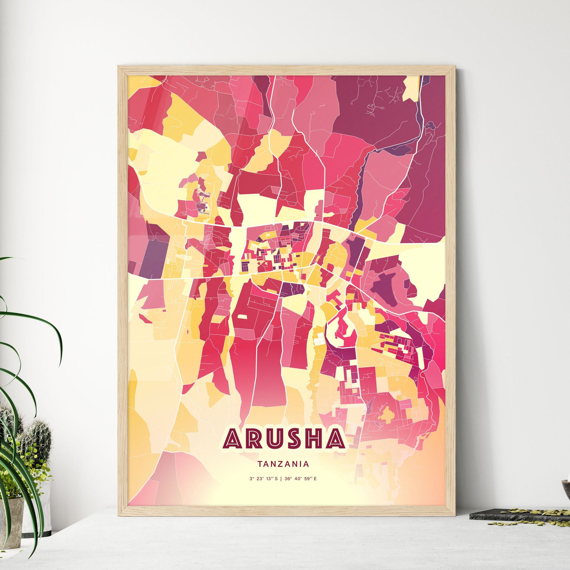 Colorful ARUSHA TANZANIA Fine Art Map Hot Red