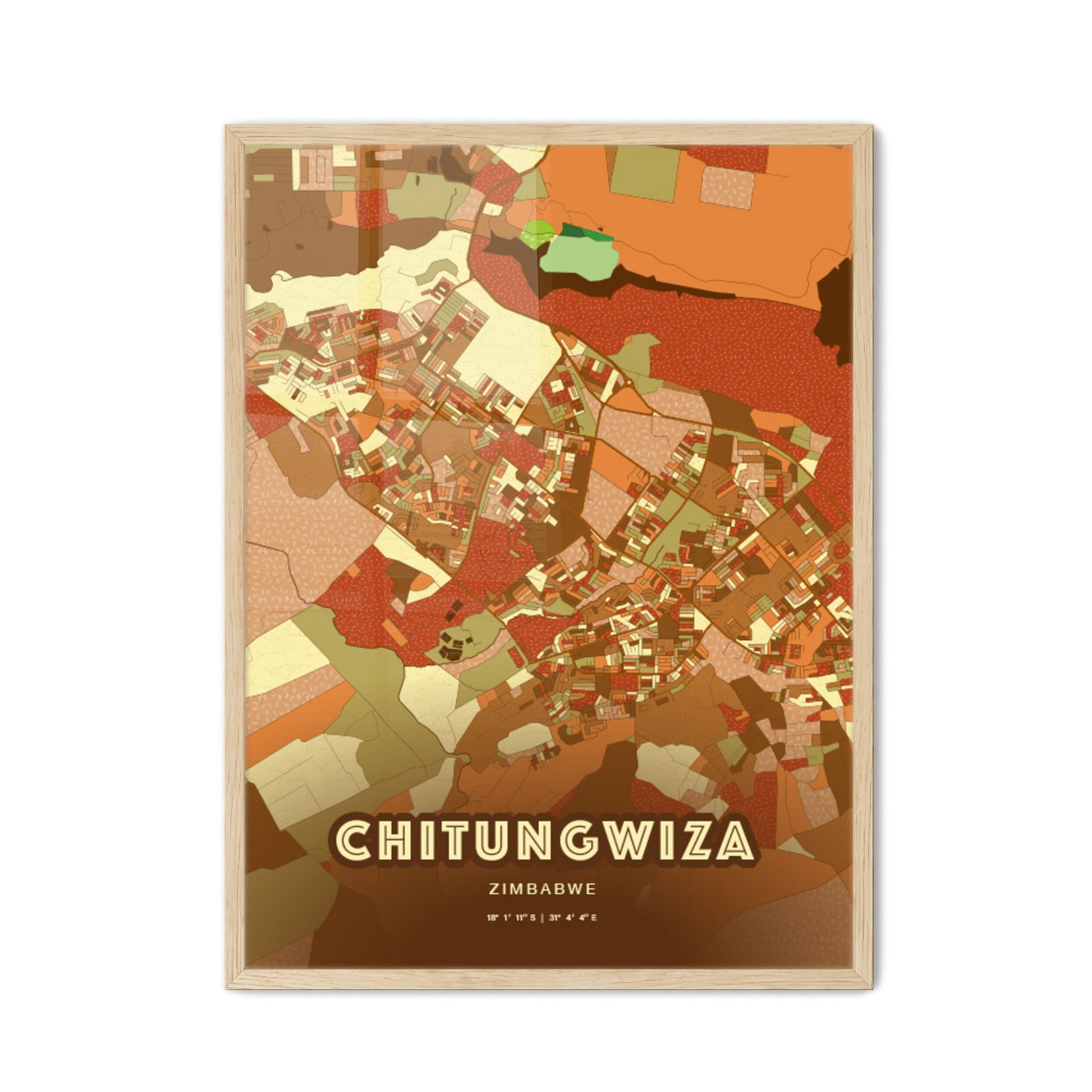 Colorful CHITUNGWIZA ZIMBABWE Fine Art Map Farmhouse