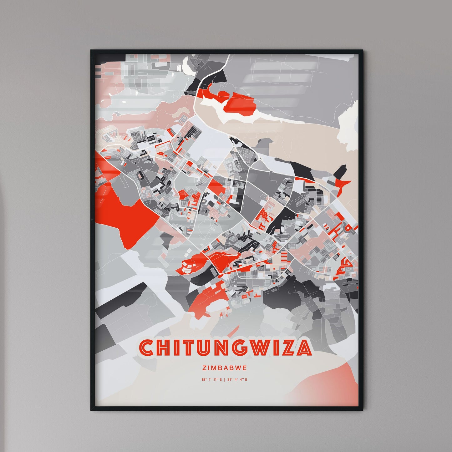 Colorful CHITUNGWIZA ZIMBABWE Fine Art Map Modern