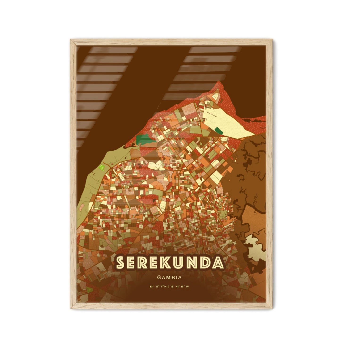 Colorful SEREKUNDA GAMBIA Fine Art Map Farmhouse