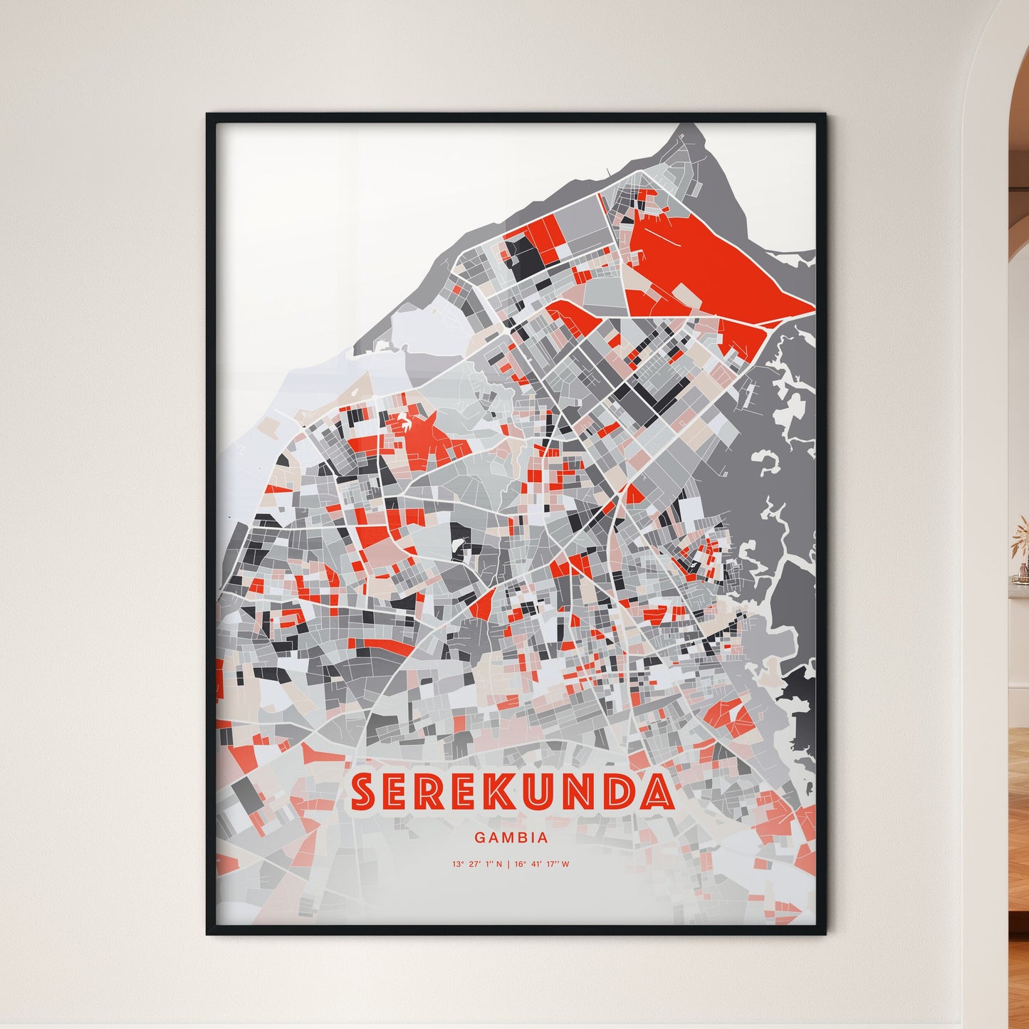 Colorful SEREKUNDA GAMBIA Fine Art Map Modern