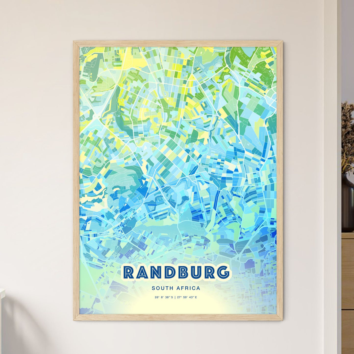 Colorful RANDBURG SOUTH AFRICA Fine Art Map Cool Blue