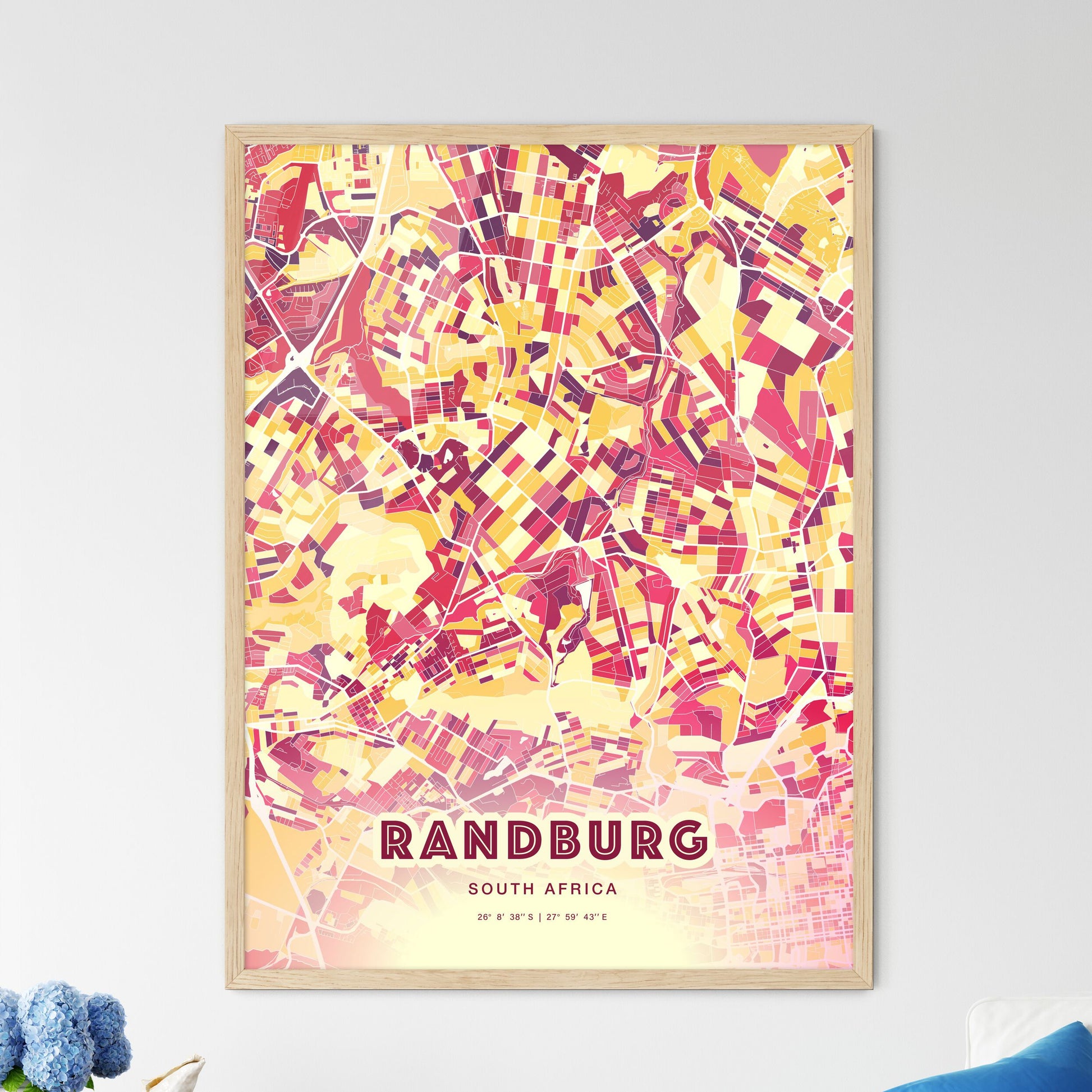 Colorful RANDBURG SOUTH AFRICA Fine Art Map Hot Red