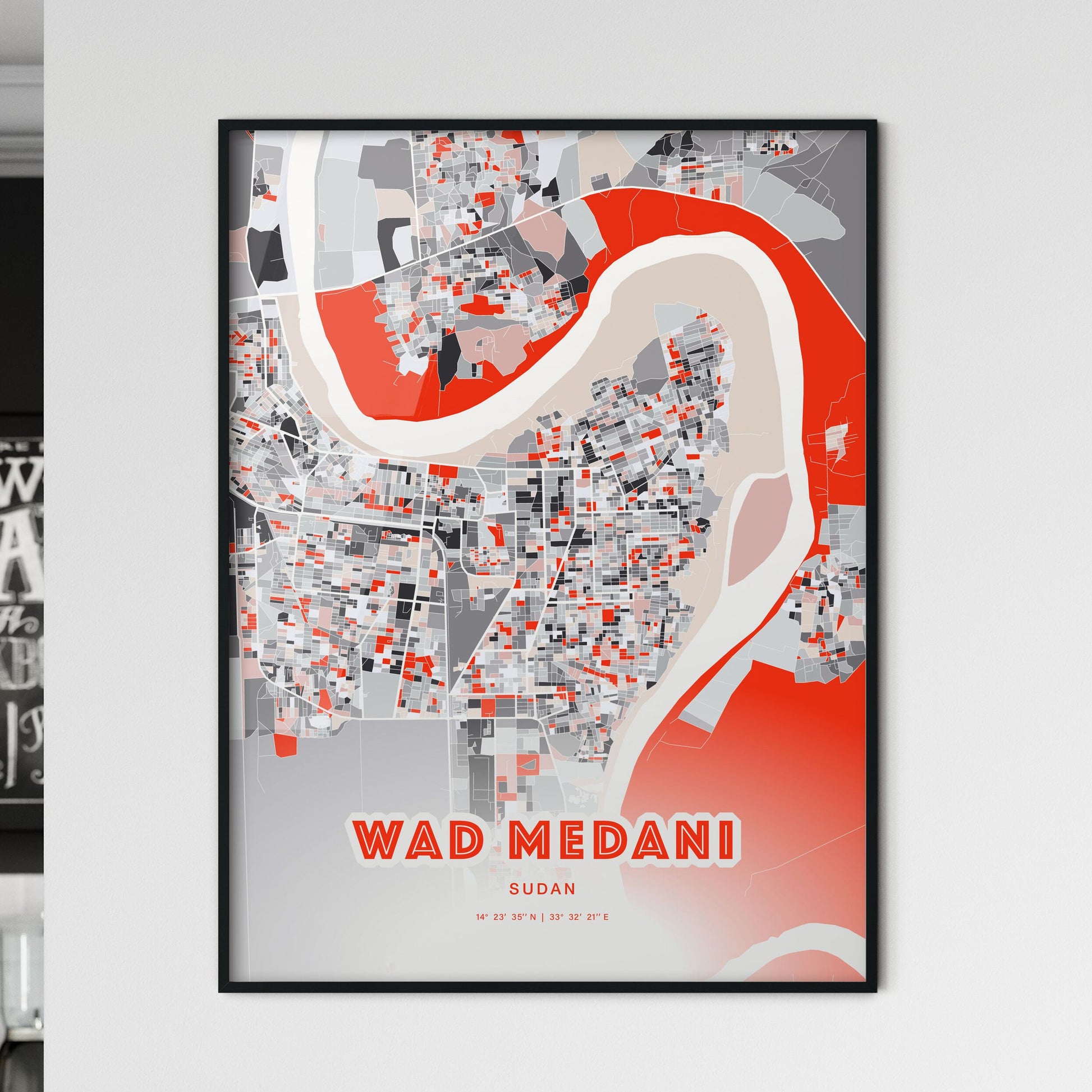 Colorful WAD MEDANI SUDAN Fine Art Map Modern