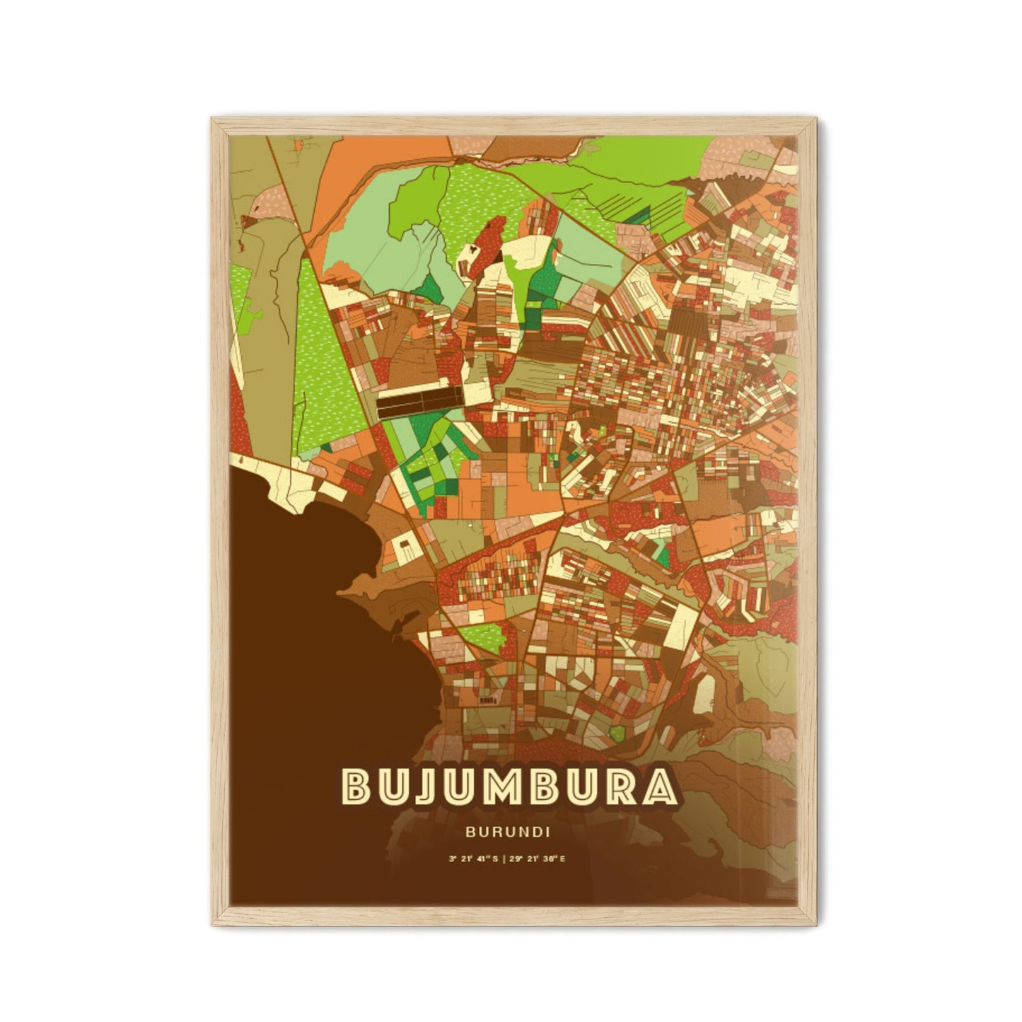 Colorful BUJUMBURA BURUNDI Fine Art Map Farmhouse