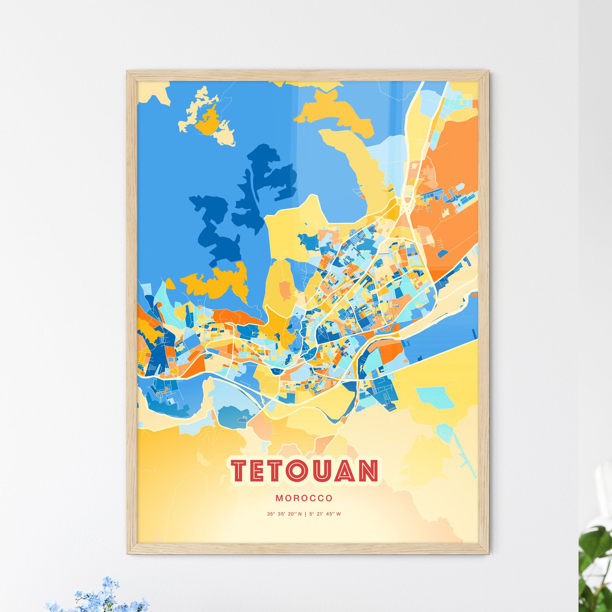 Colorful TETOUAN MOROCCO Fine Art Map Blue Orange