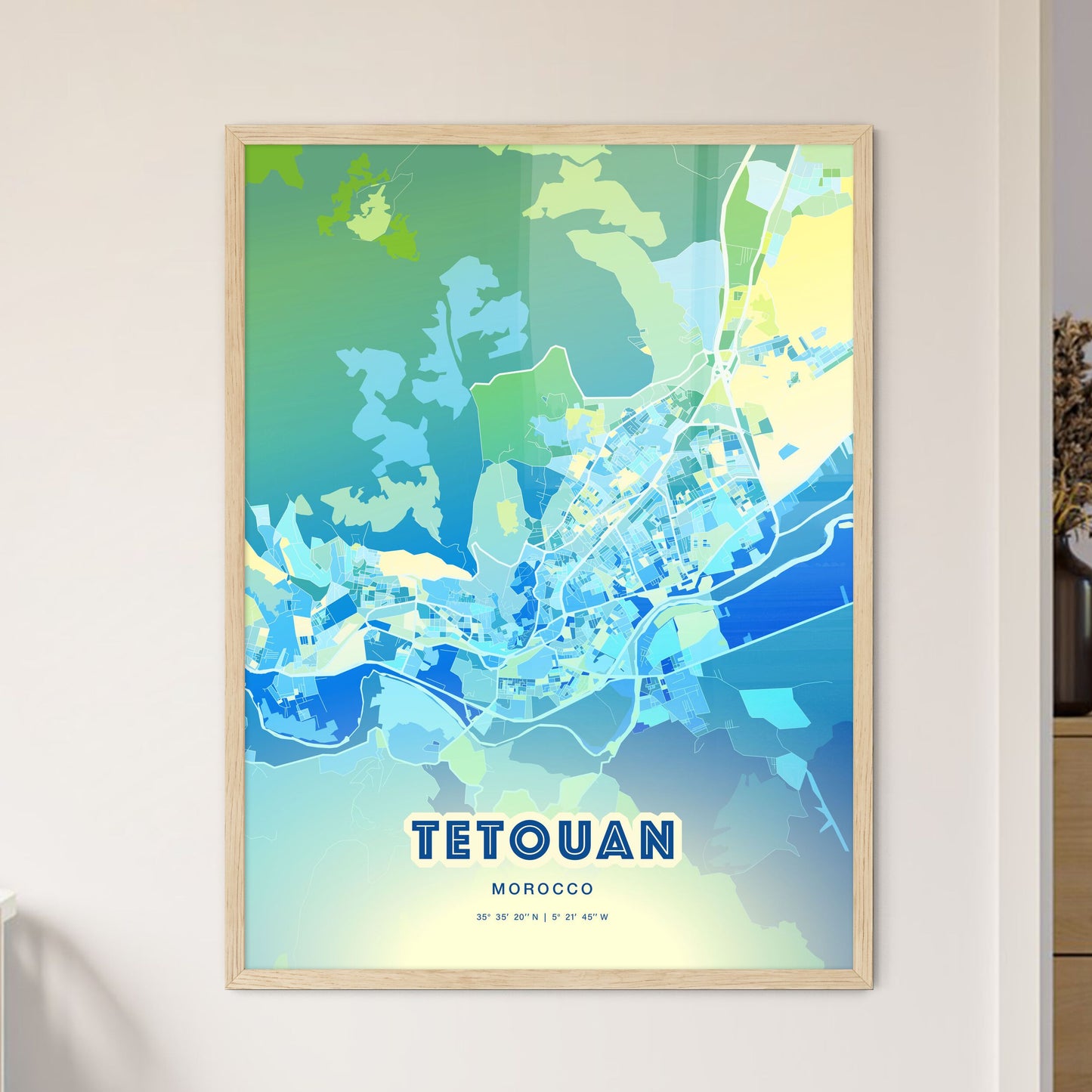 Colorful TETOUAN MOROCCO Fine Art Map Cool Blue