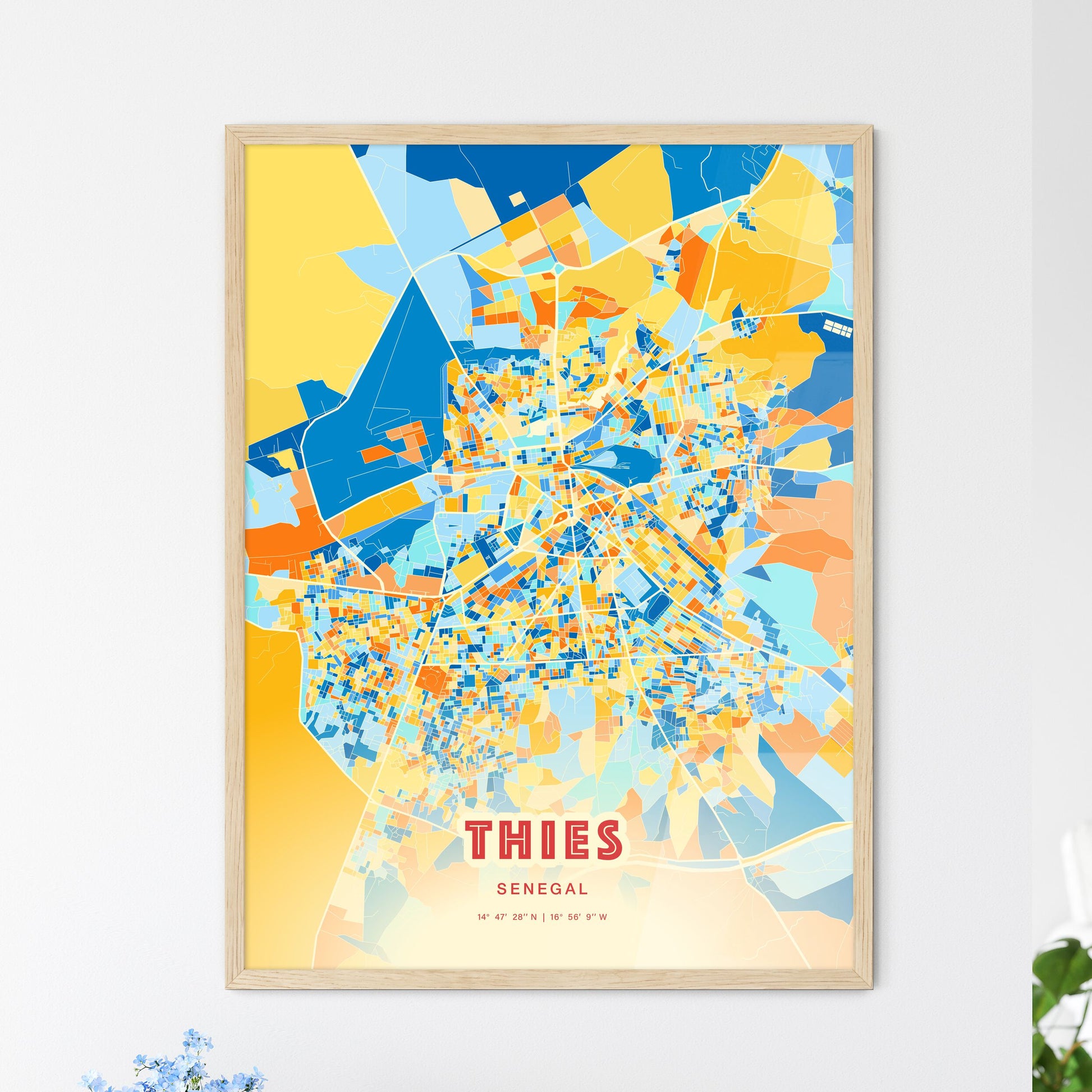 Colorful THIES SENEGAL Fine Art Map Blue Orange