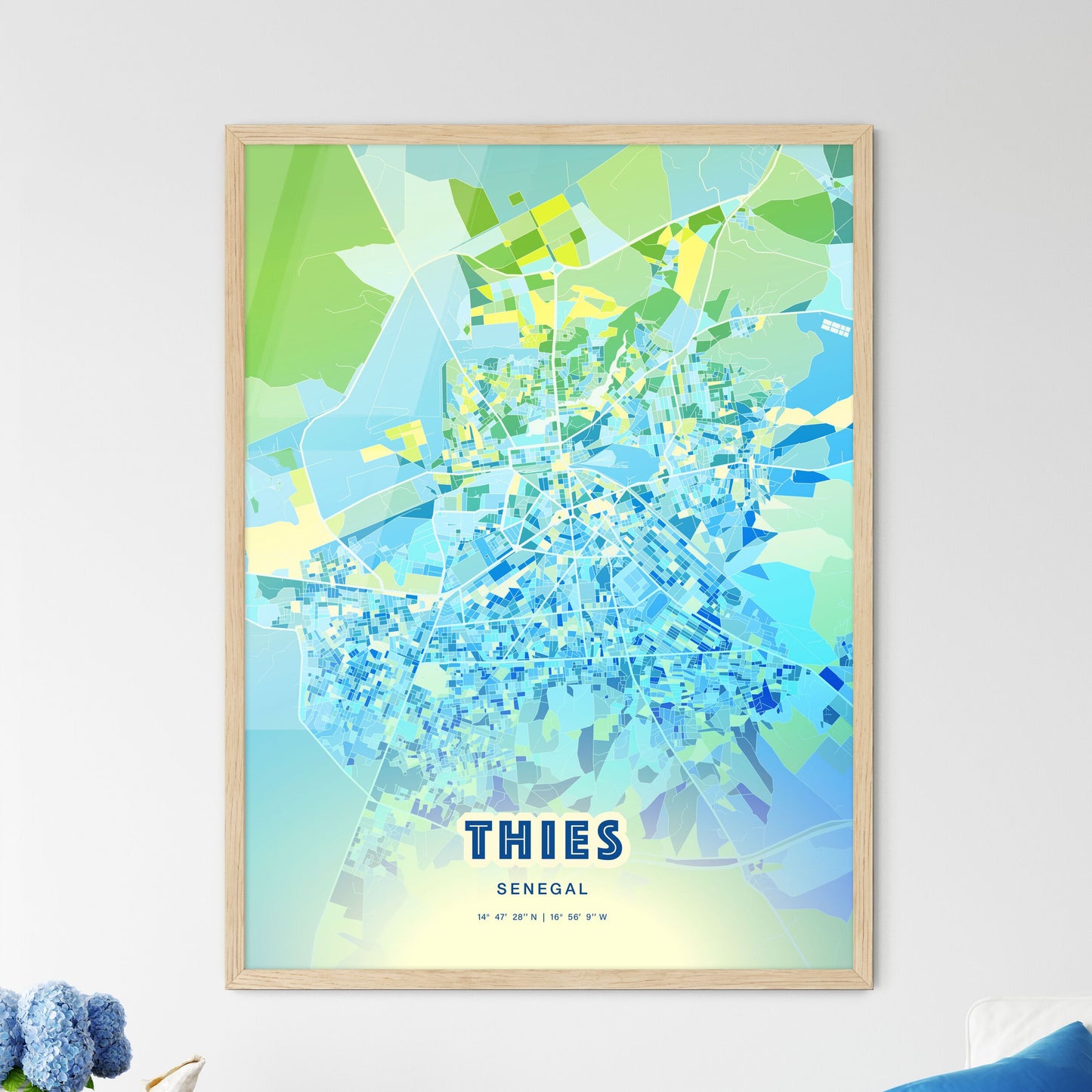 Colorful THIES SENEGAL Fine Art Map Cool Blue