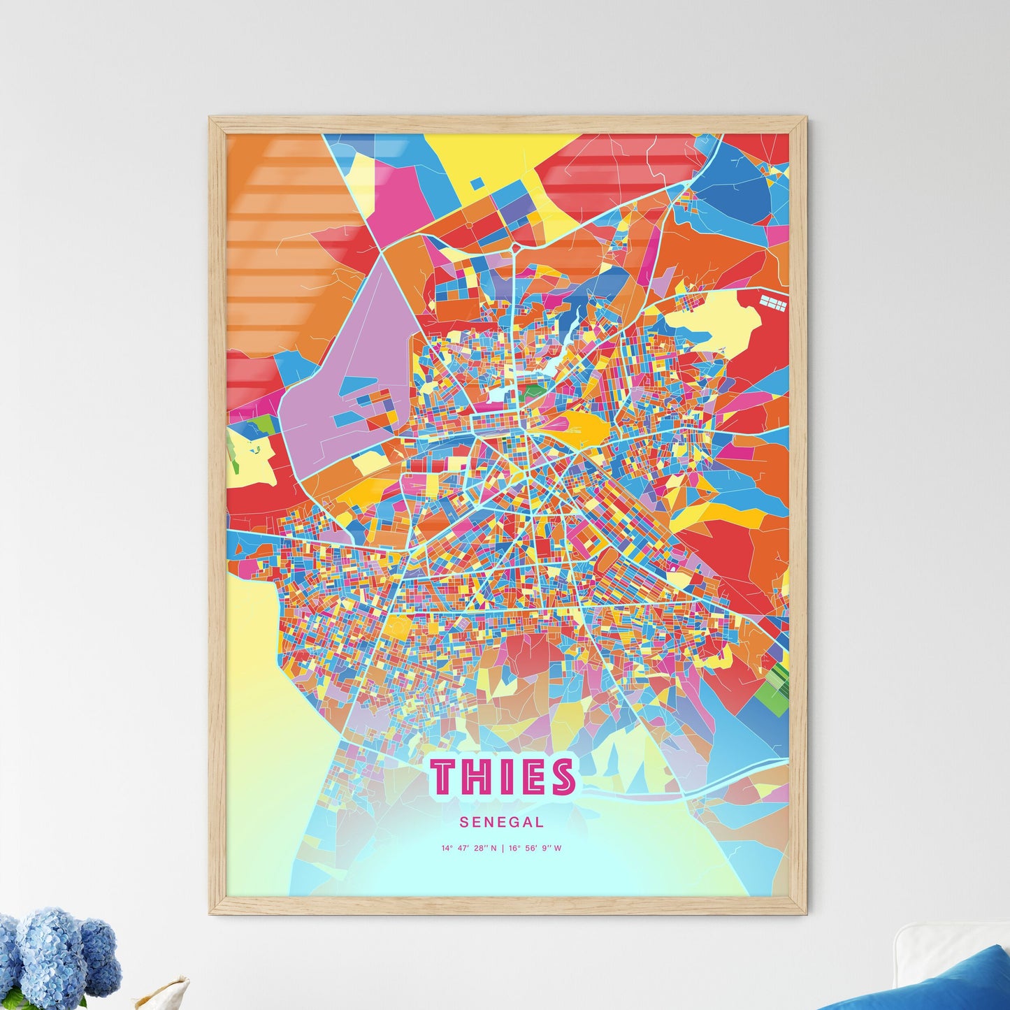 Colorful THIES SENEGAL Fine Art Map Crazy Colors
