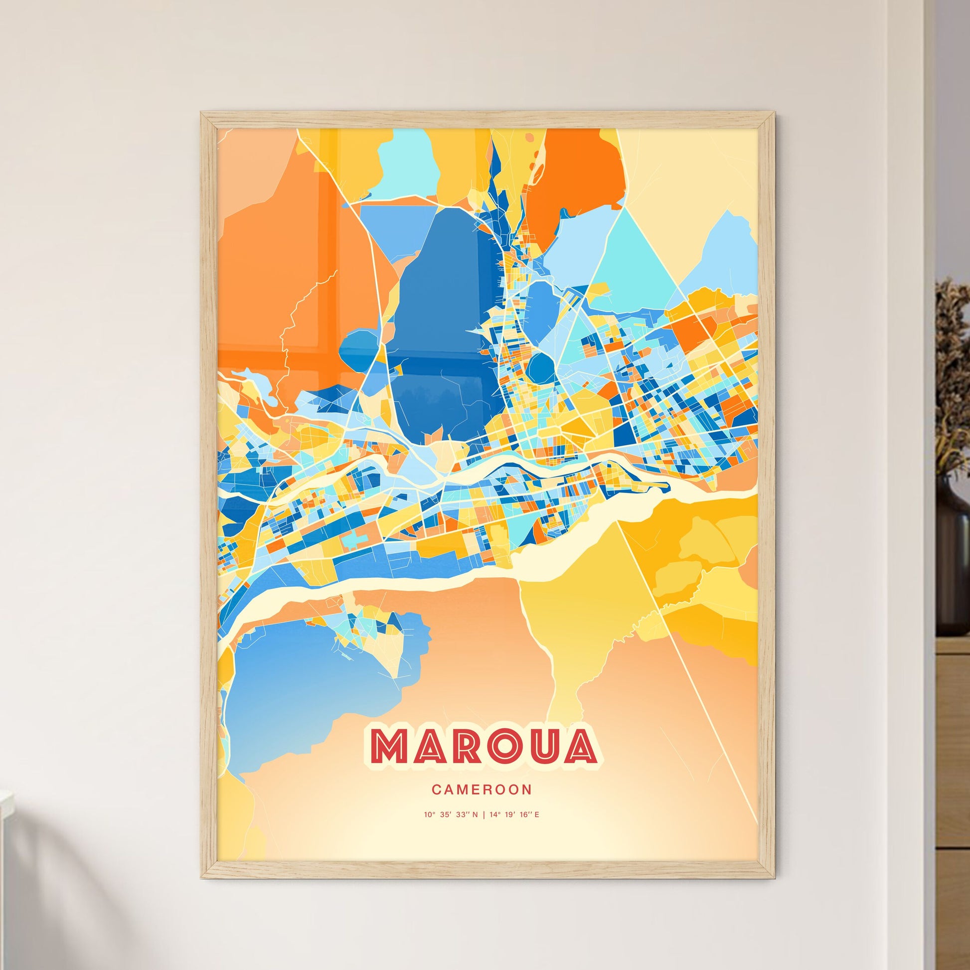 Colorful MAROUA CAMEROON Fine Art Map Blue Orange