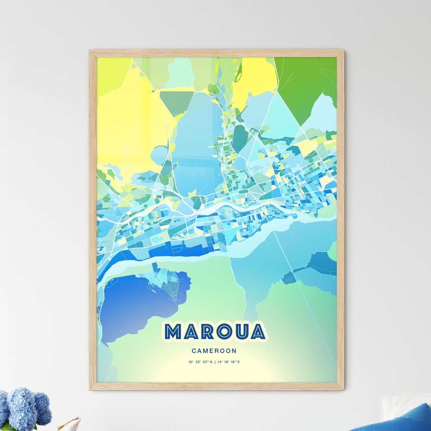 Colorful MAROUA CAMEROON Fine Art Map Cool Blue