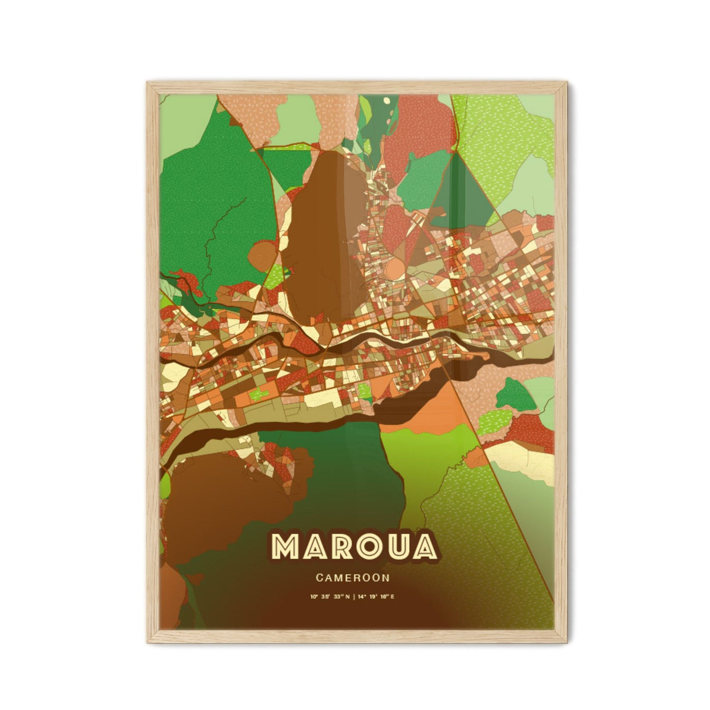 Colorful MAROUA CAMEROON Fine Art Map Farmhouse