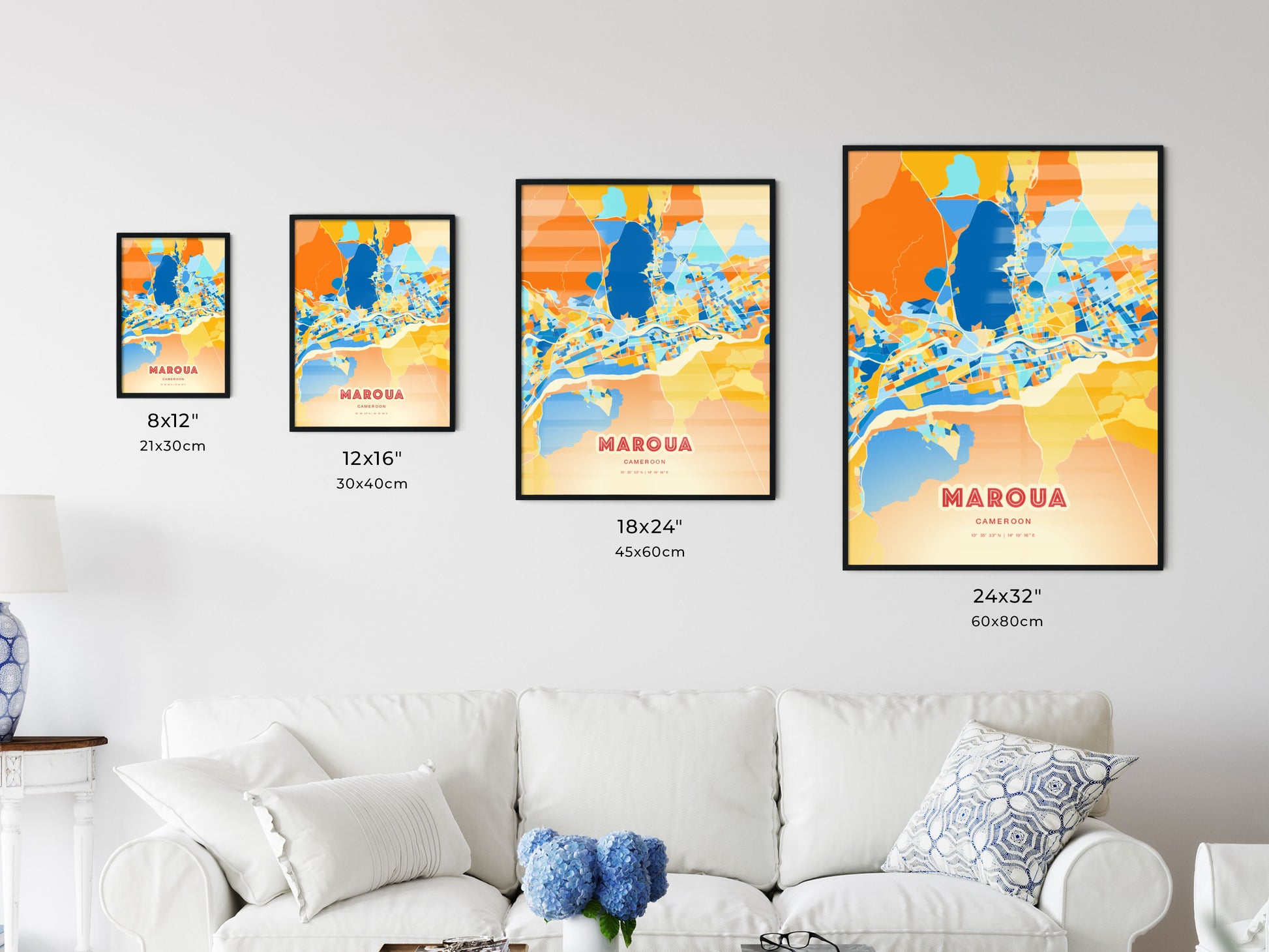 Colorful MAROUA CAMEROON Fine Art Map Blue Orange