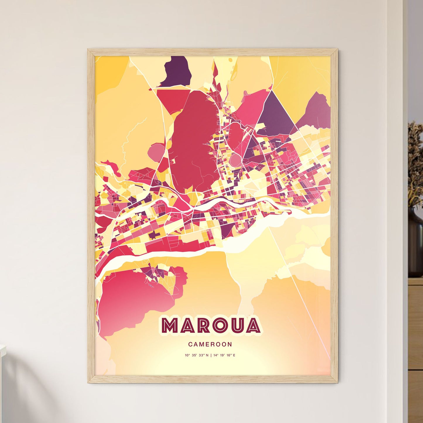 Colorful MAROUA CAMEROON Fine Art Map Hot Red