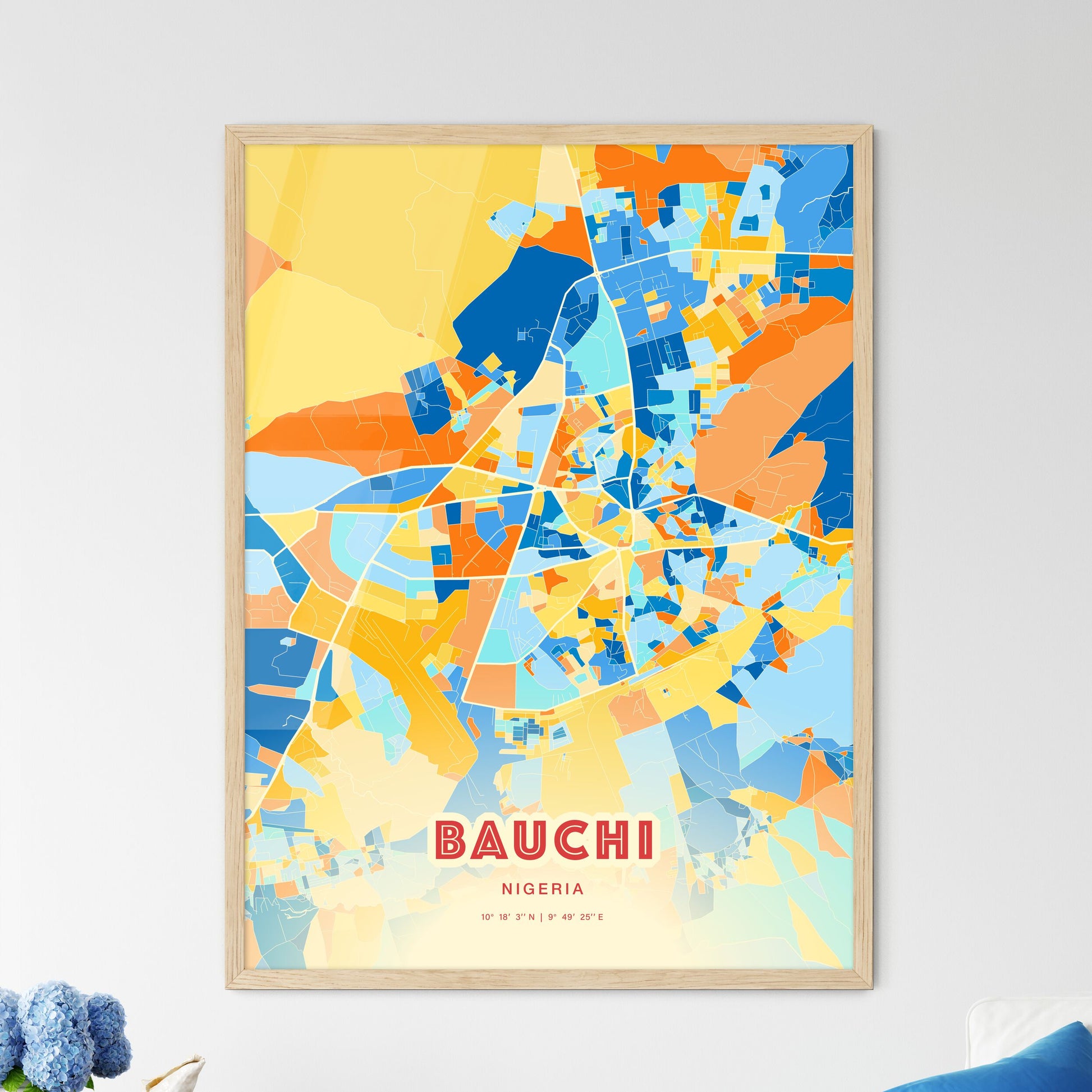 Colorful BAUCHI NIGERIA Fine Art Map Blue Orange